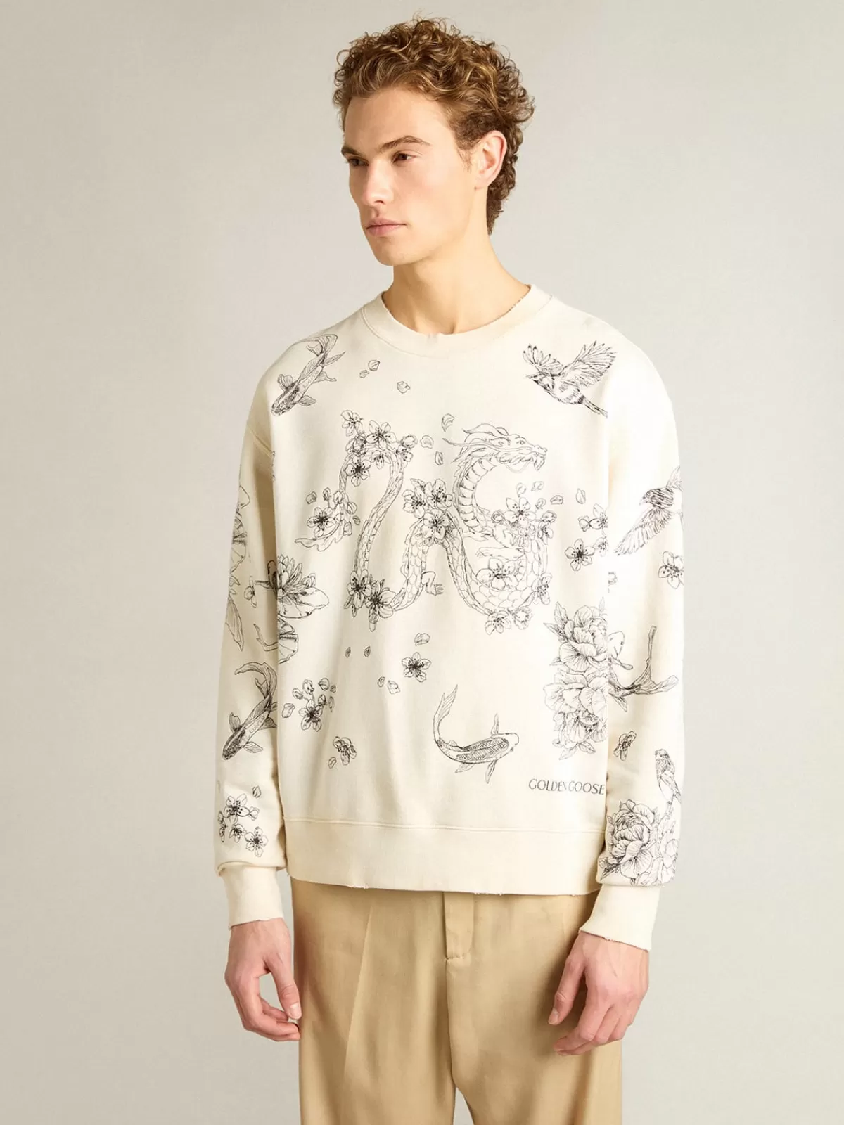 Golden Goose Aged white CNY sweatshirt darkblue Flash Sale