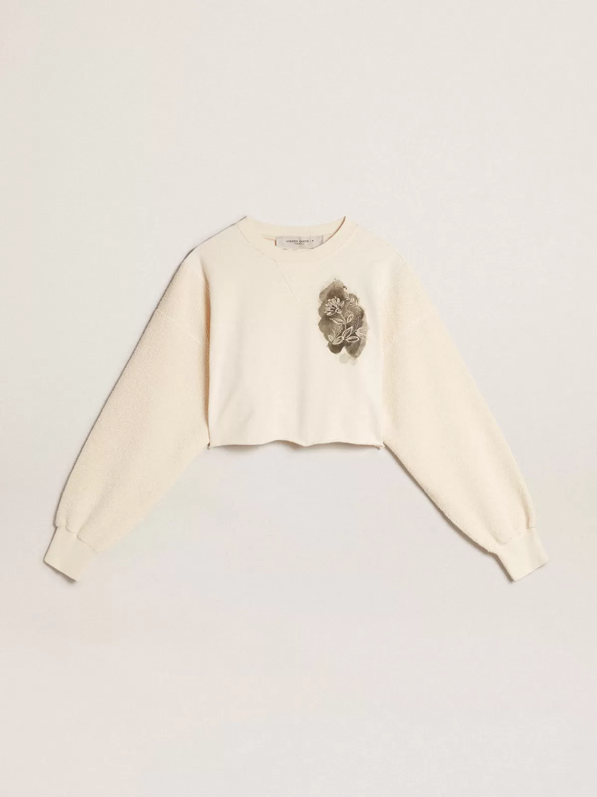 Golden Goose Aged white cotton cropped sweatshirt whiteandlightblue Discount