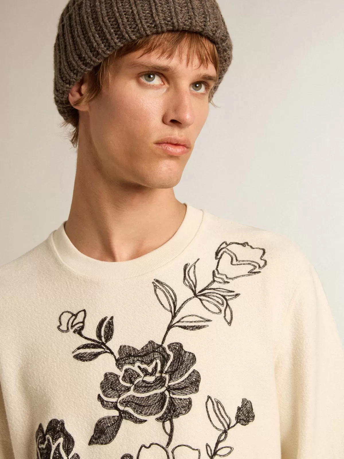 Golden Goose Aged white cotton sweatshirt with embroidery agedwhite Hot