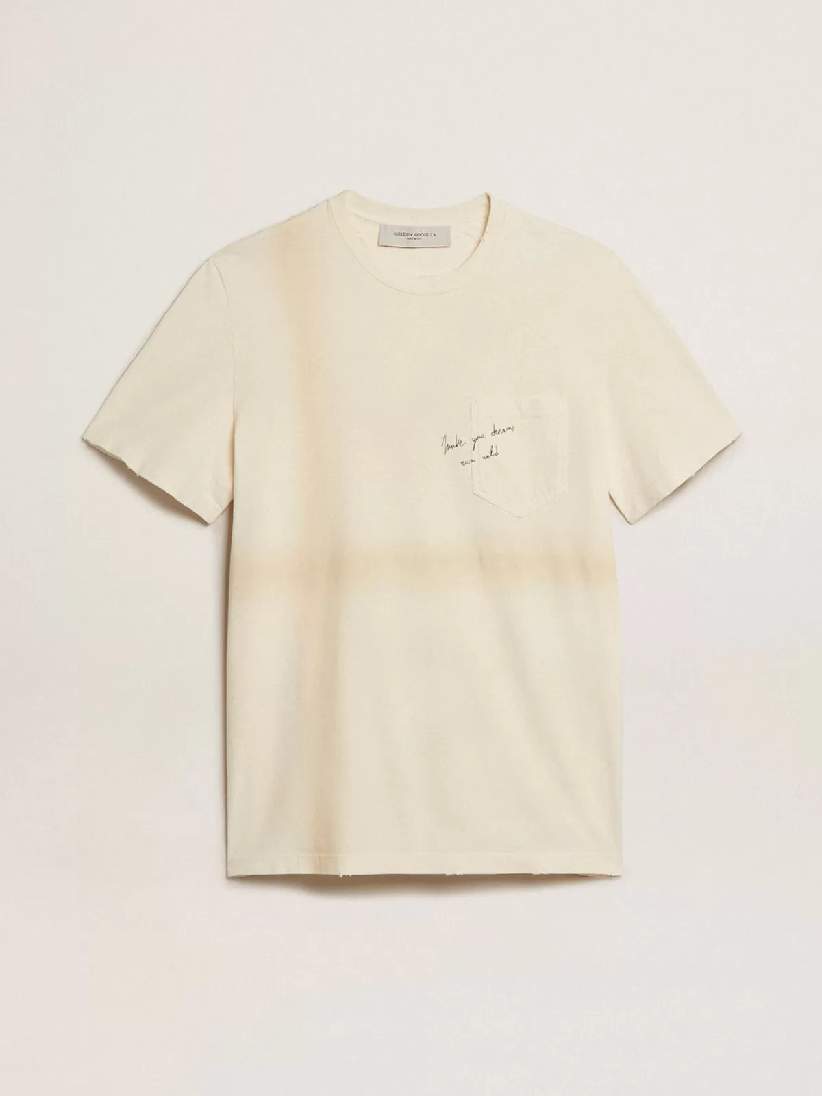 Golden Goose Aged white cotton T-shirt with lettering on the pocket agedwhite Sale