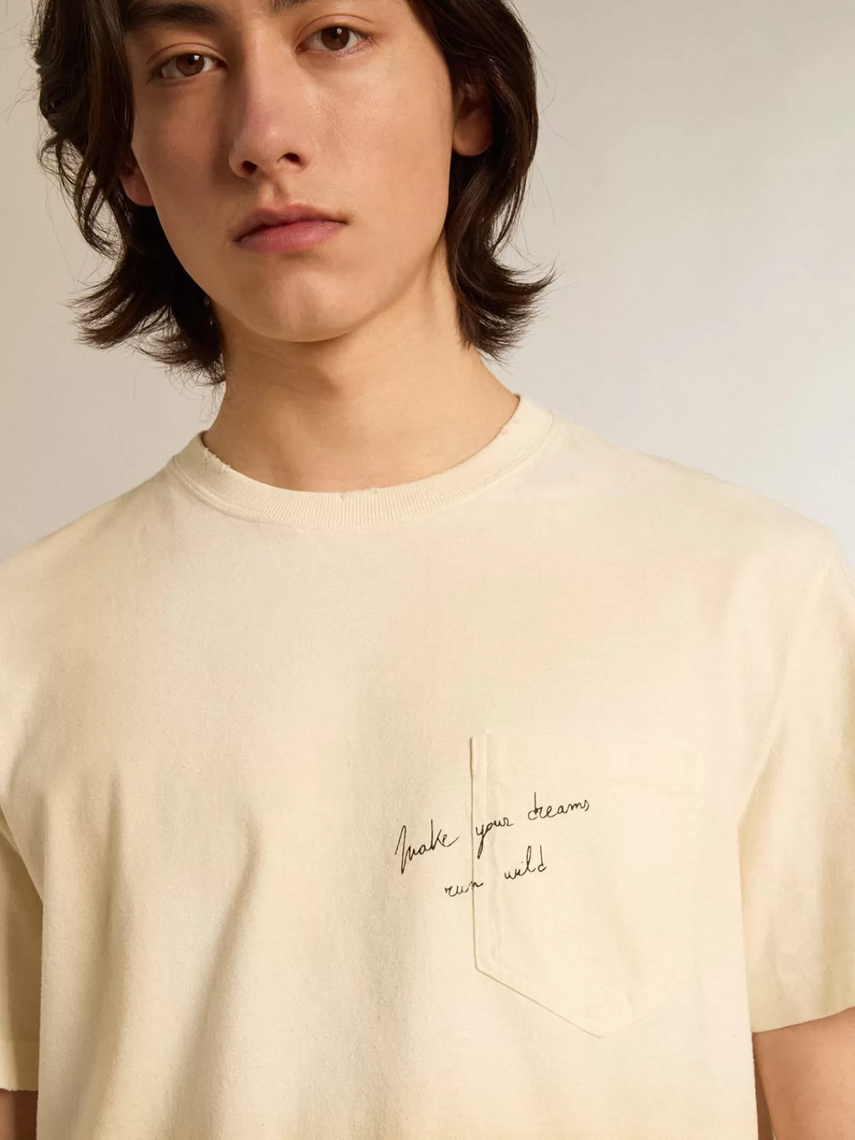 Golden Goose Aged white cotton T-shirt with lettering on the pocket agedwhite Sale