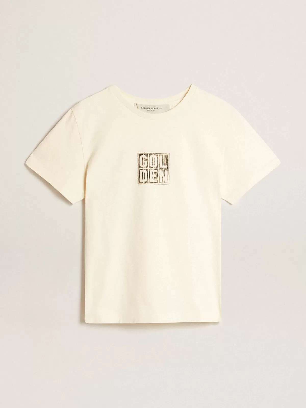 Golden Goose Aged white cotton T-shirt with print on the front agedwhite Clearance