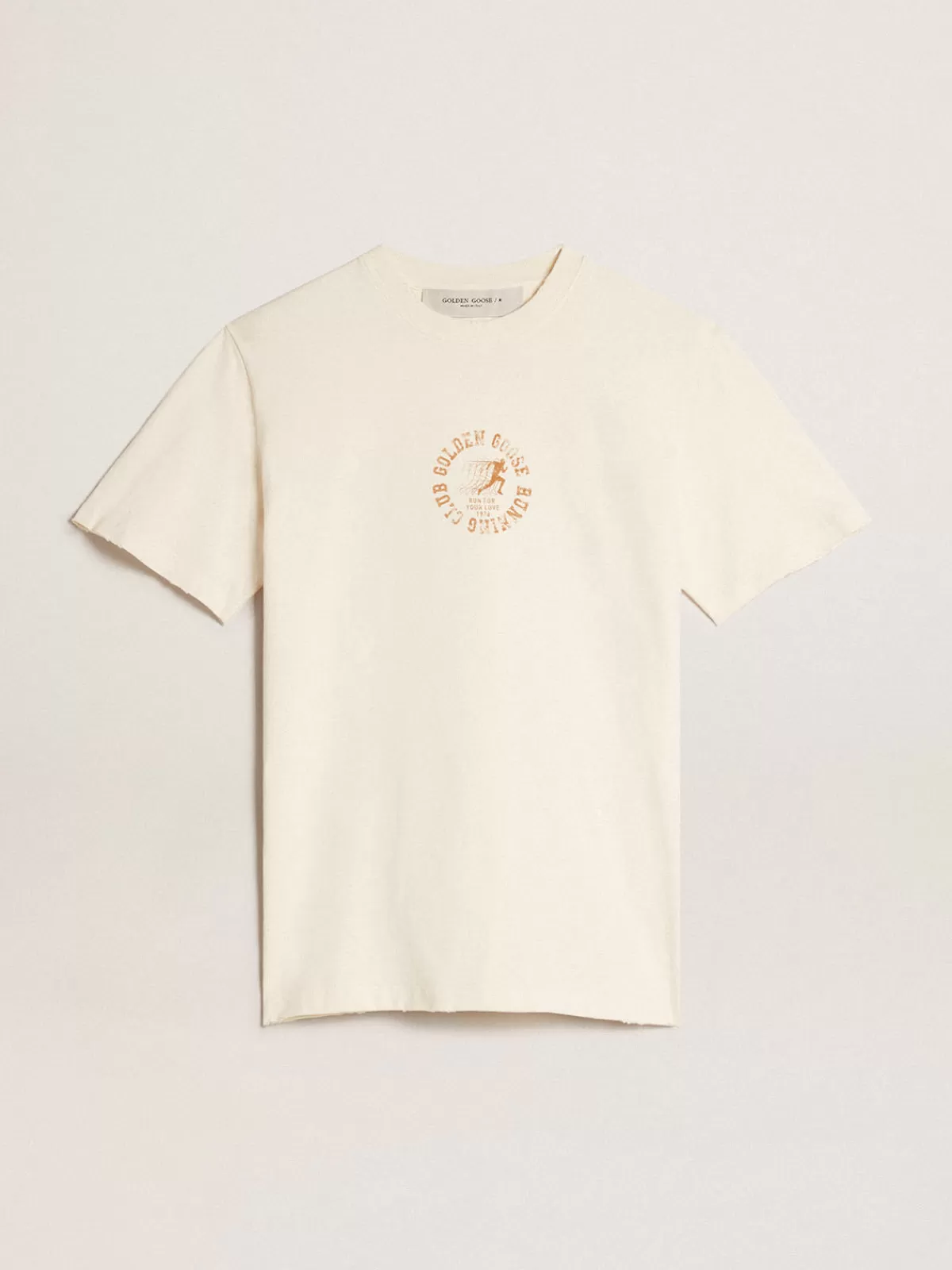 Golden Goose Aged white cotton T-shirt with seasonal logo agedwhite Cheap