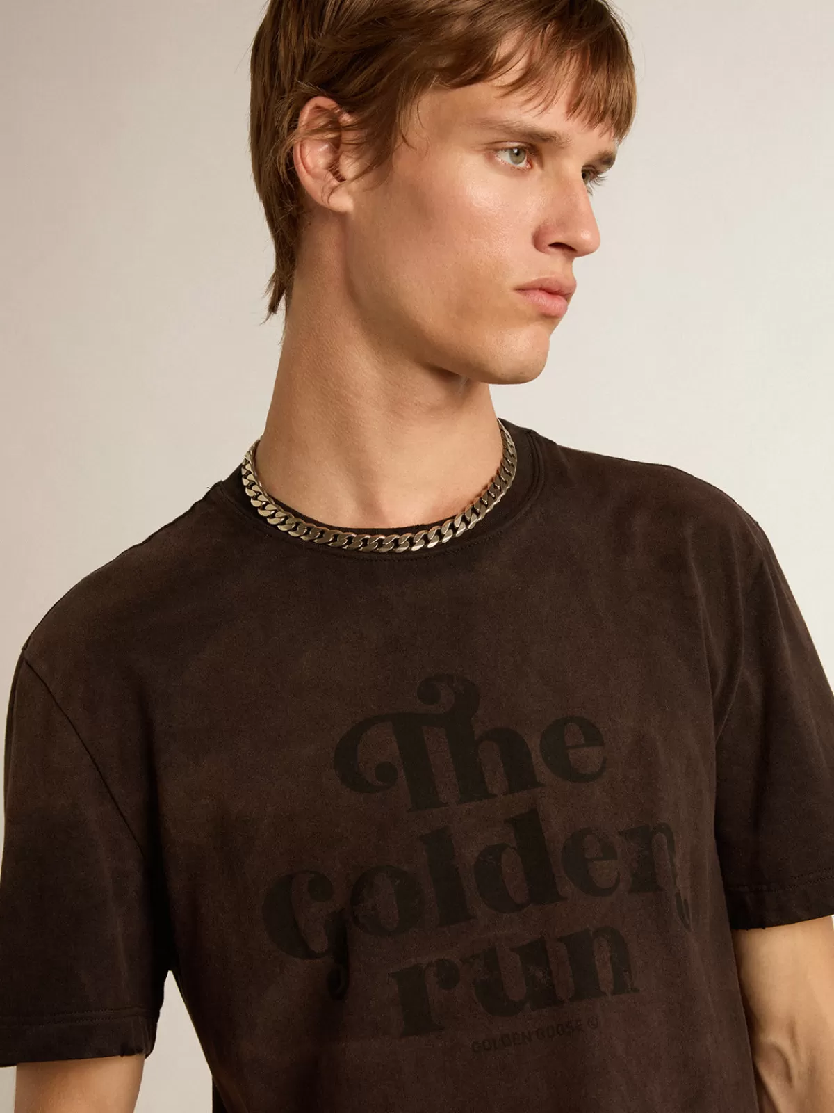 Golden Goose Anthracite cotton T-shirt with lettering on the front anthracitegray Discount