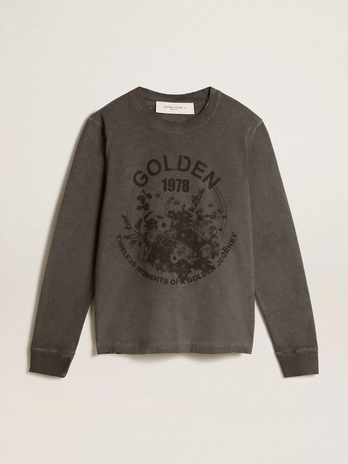 Golden Goose Anthracite cotton T-shirt with print on the front anthracitegray Store