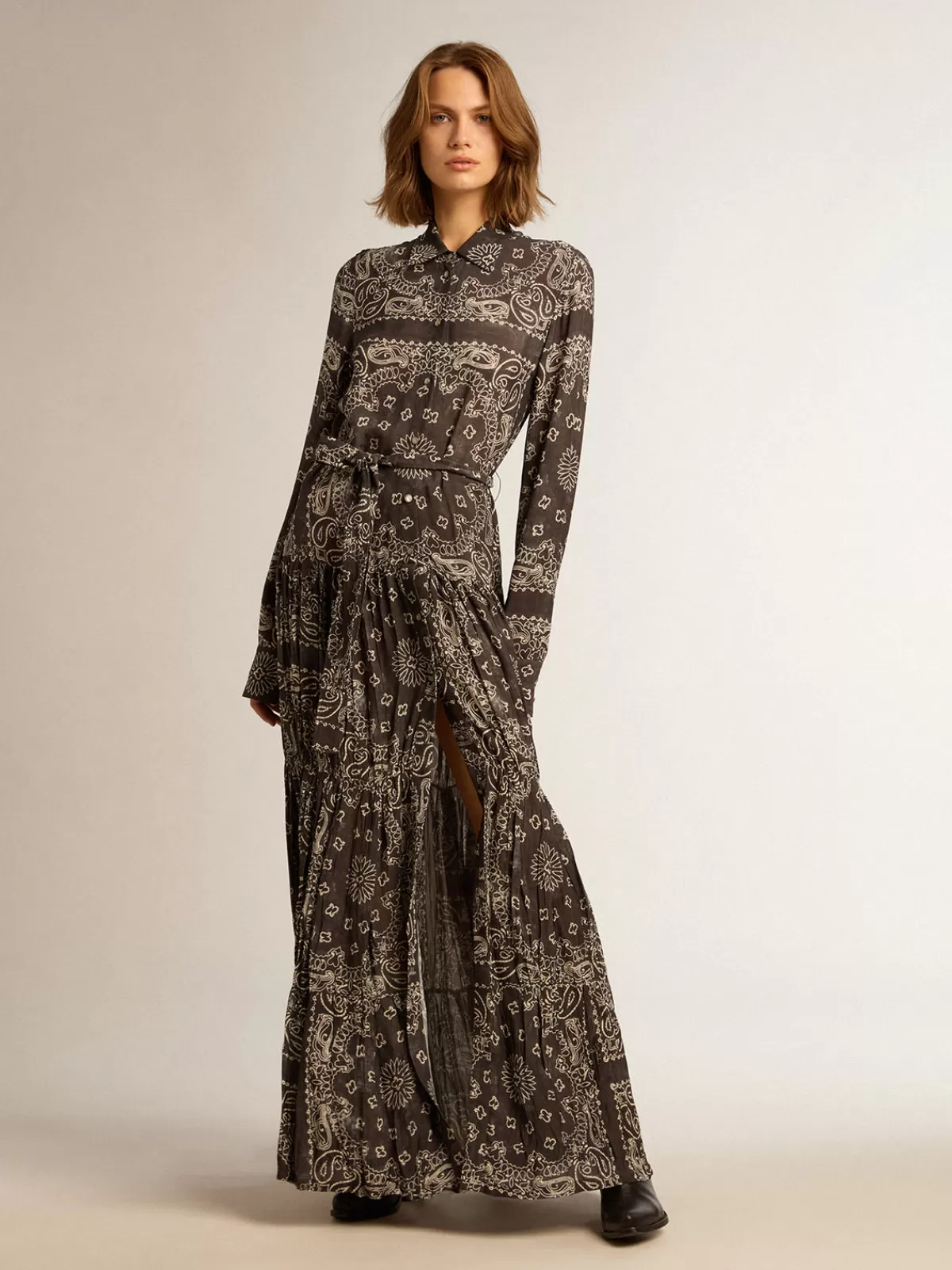 Golden Goose Anthracite-gray shirt dress with paisley print anthracitegray Hot