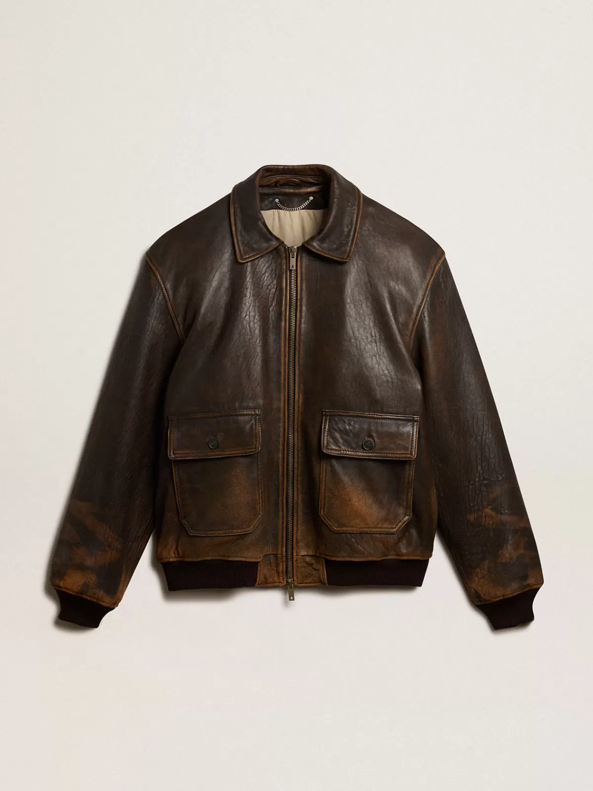 Golden Goose Aviator-style jacket in brown leather lightbrownanddarkbrown Outlet