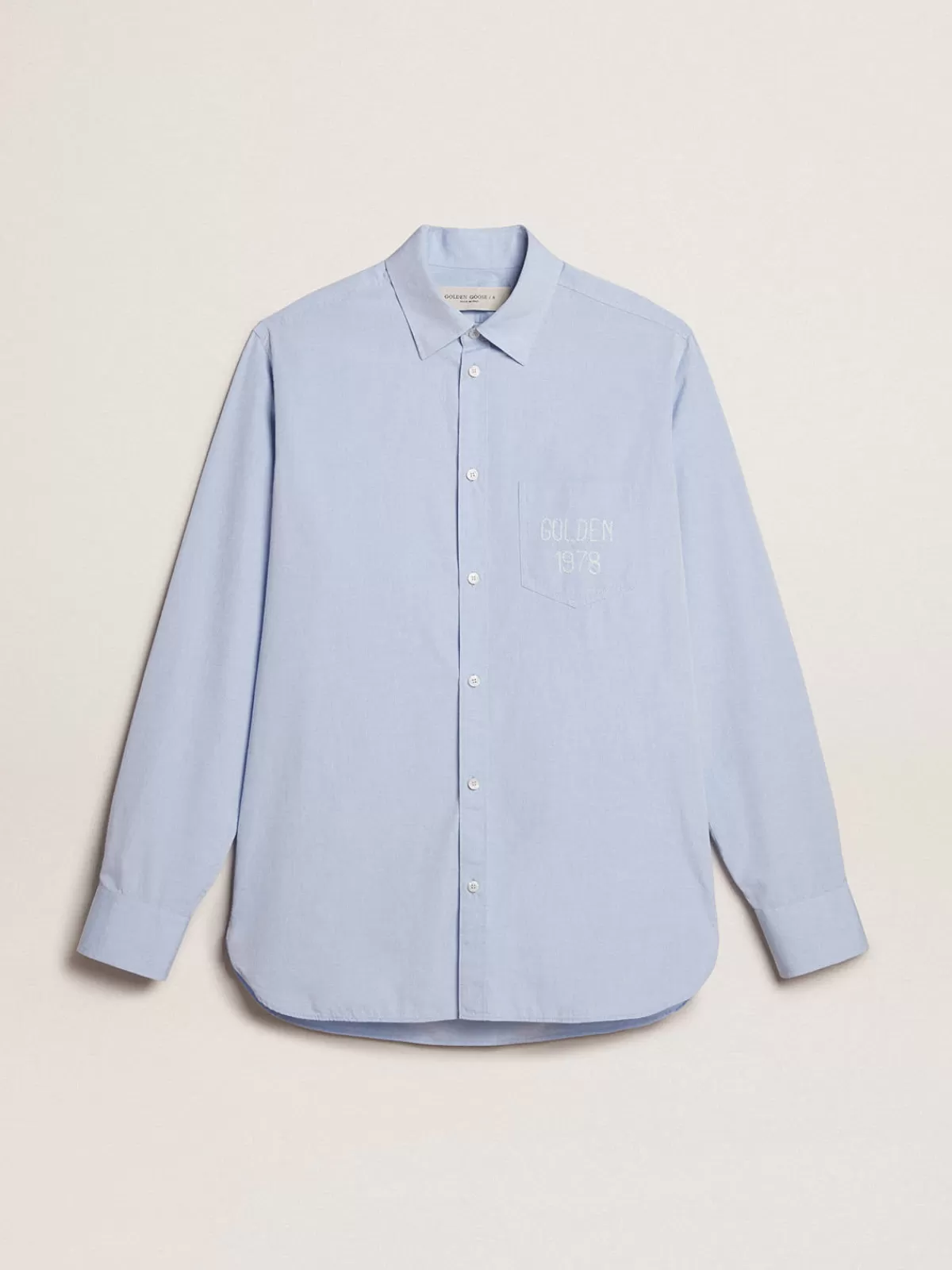 Golden Goose Baby-blue cotton shirt with embroidered pocket graymelange Flash Sale