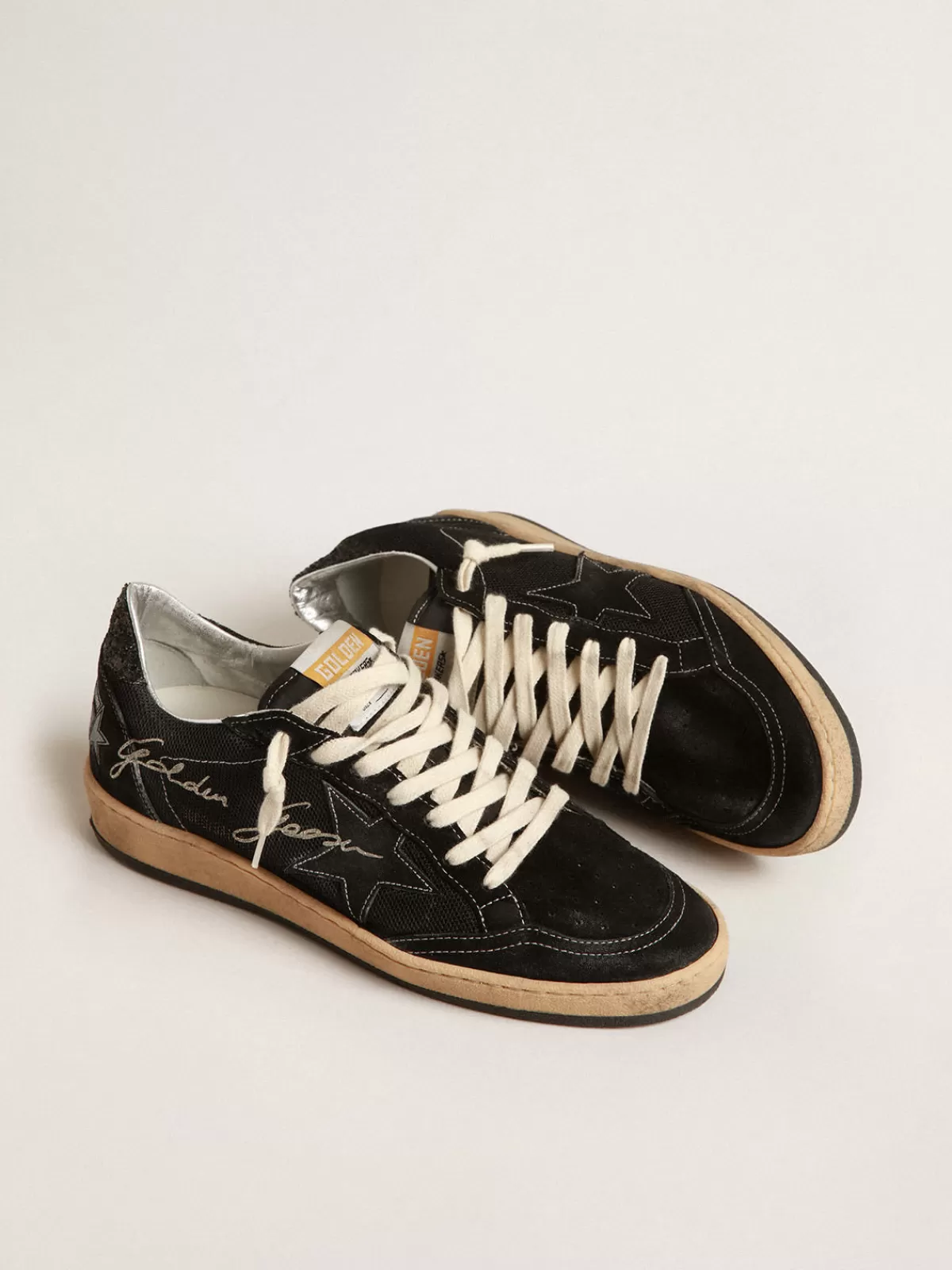 Golden Goose Ball Star in black mesh with black suede star Discount