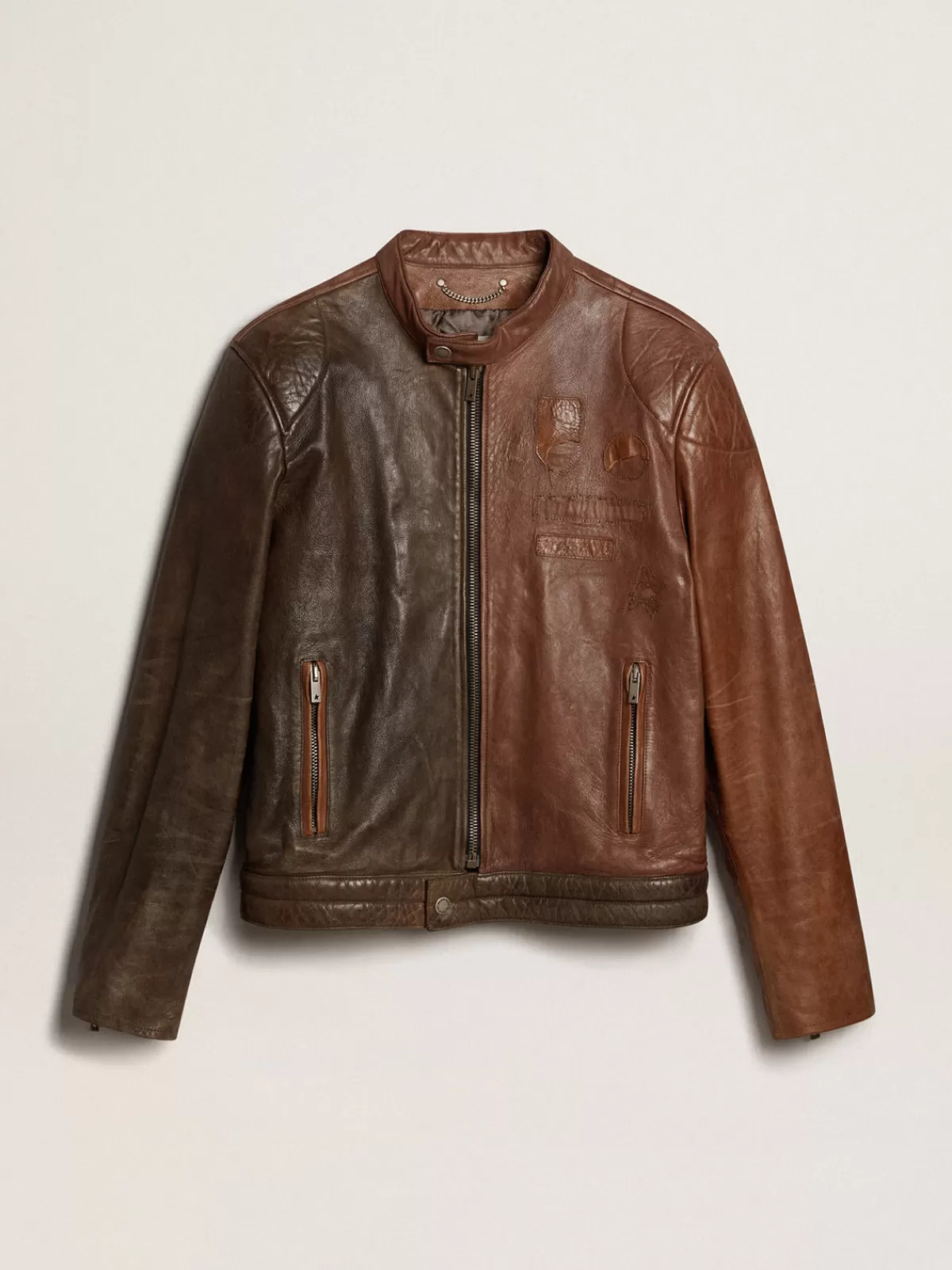 Golden Goose Biker-inspired brown nappa leather jacket lightanddarkbrown Shop