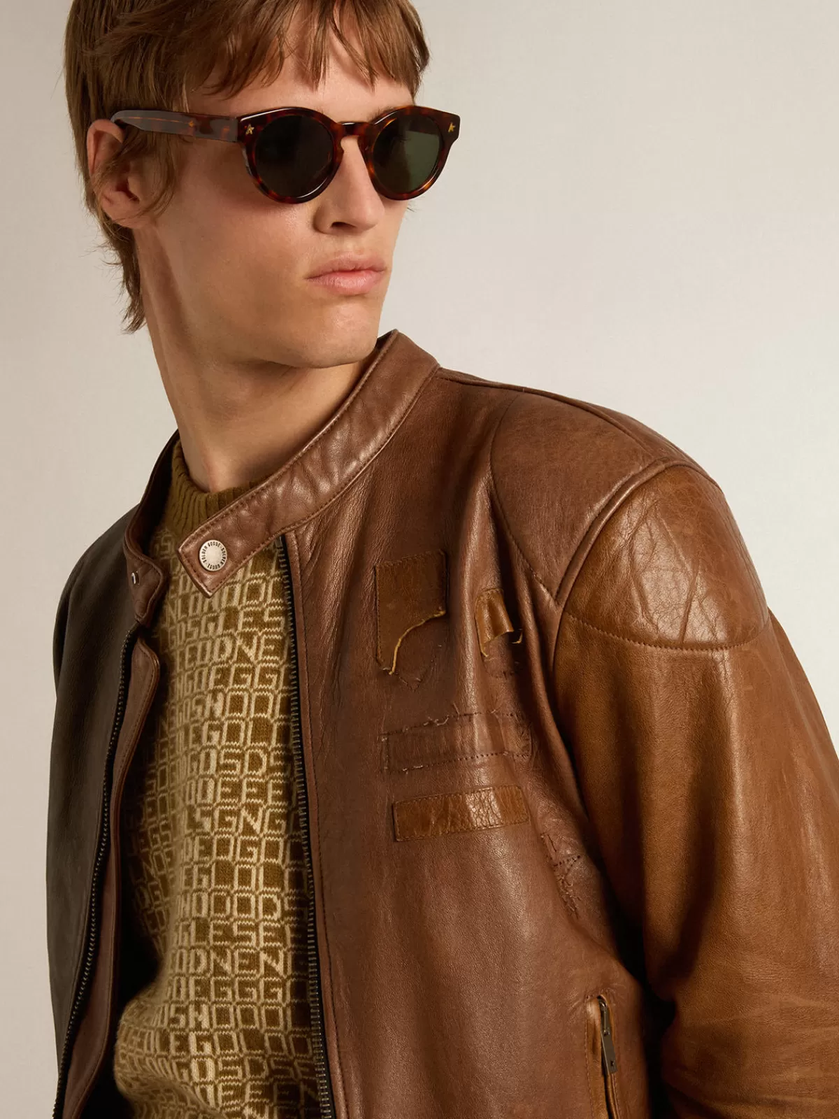 Golden Goose Biker-inspired brown nappa leather jacket lightanddarkbrown Shop