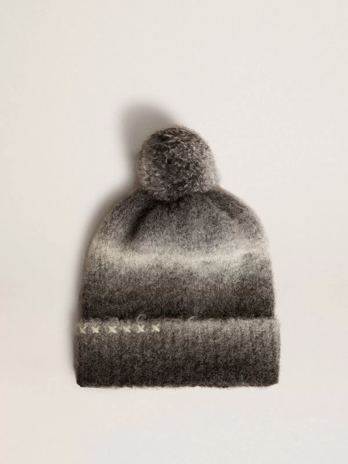 Golden Goose Black and white wool beanie with pompom off-white Best Sale