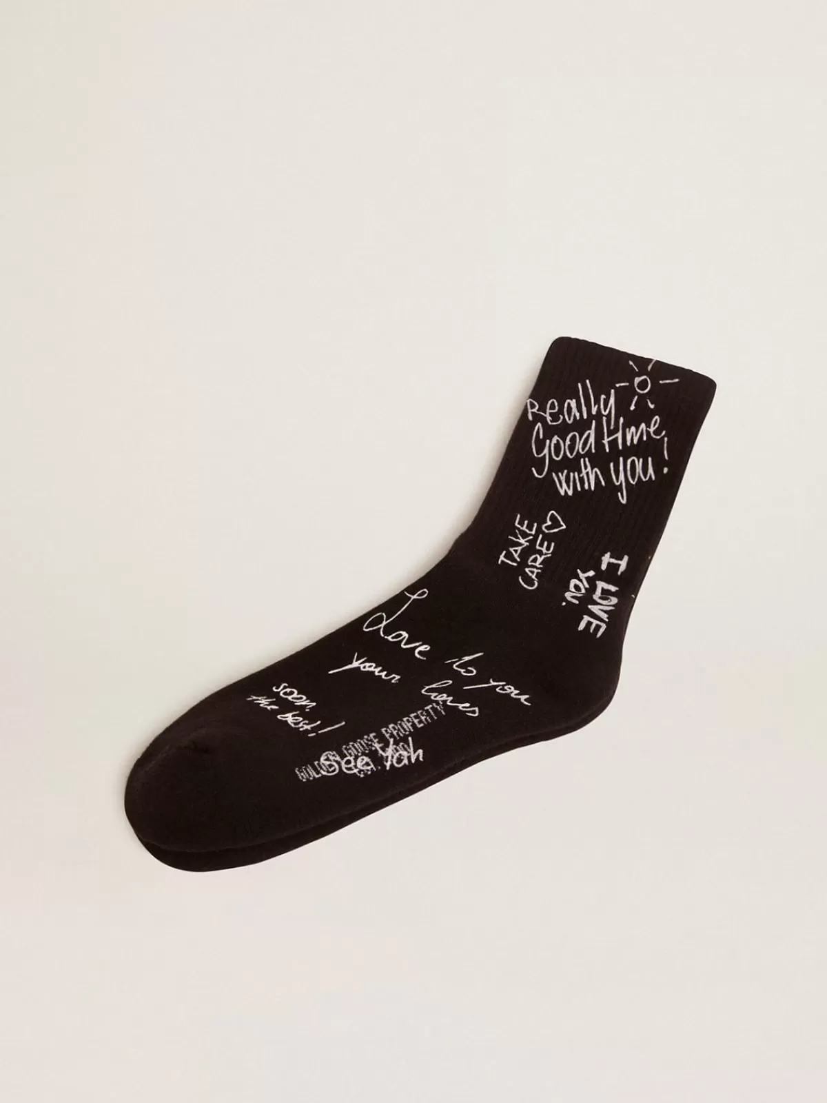 Golden Goose Black socks with white Golden Statement lettering off-white New