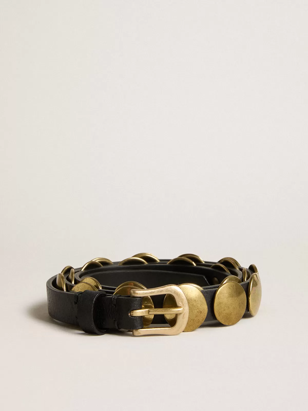 Golden Goose Trinidad belt in washed leather with gold studs black Outlet