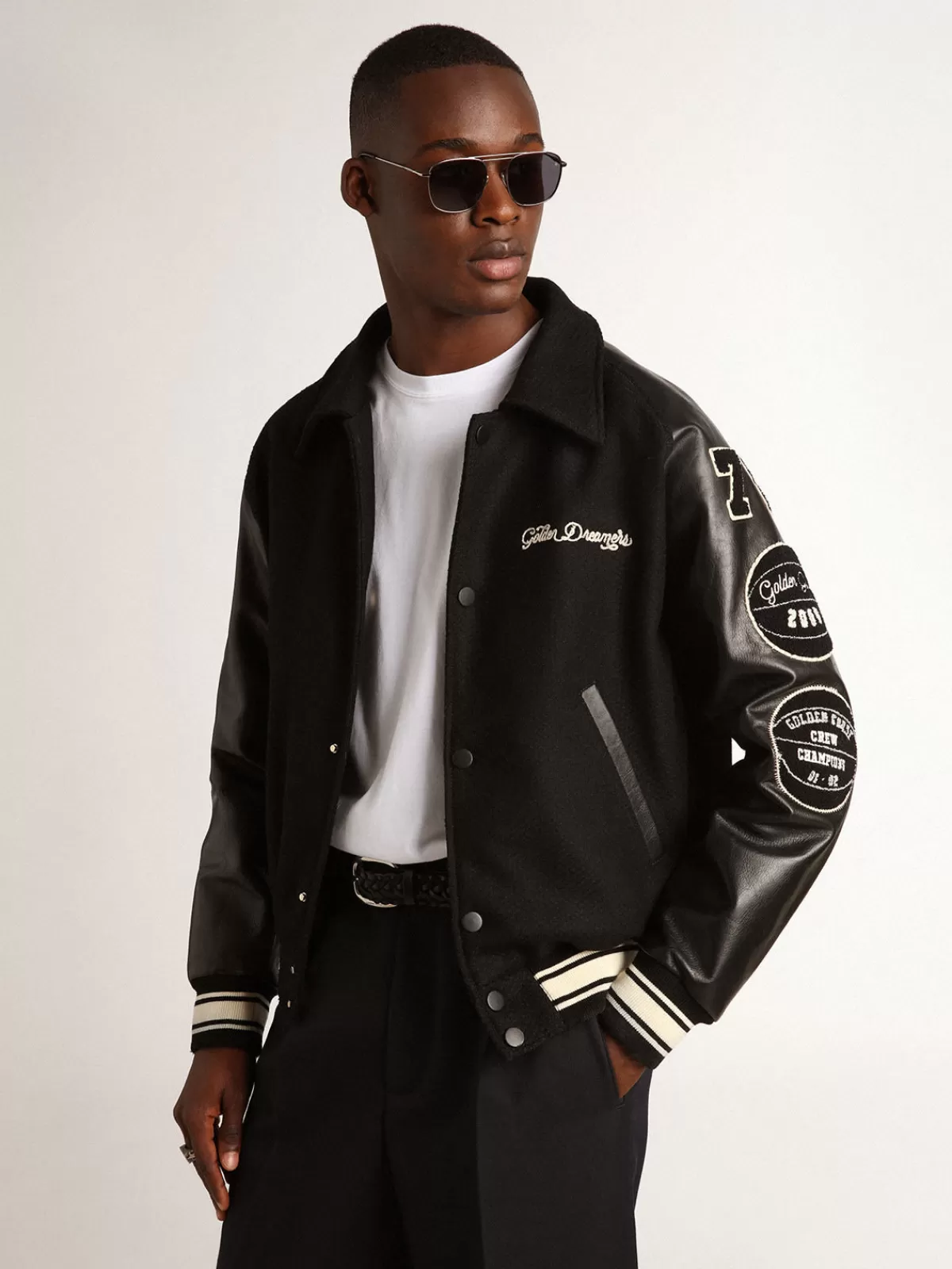 Golden Goose wool bomber jacket with patch black Best Sale