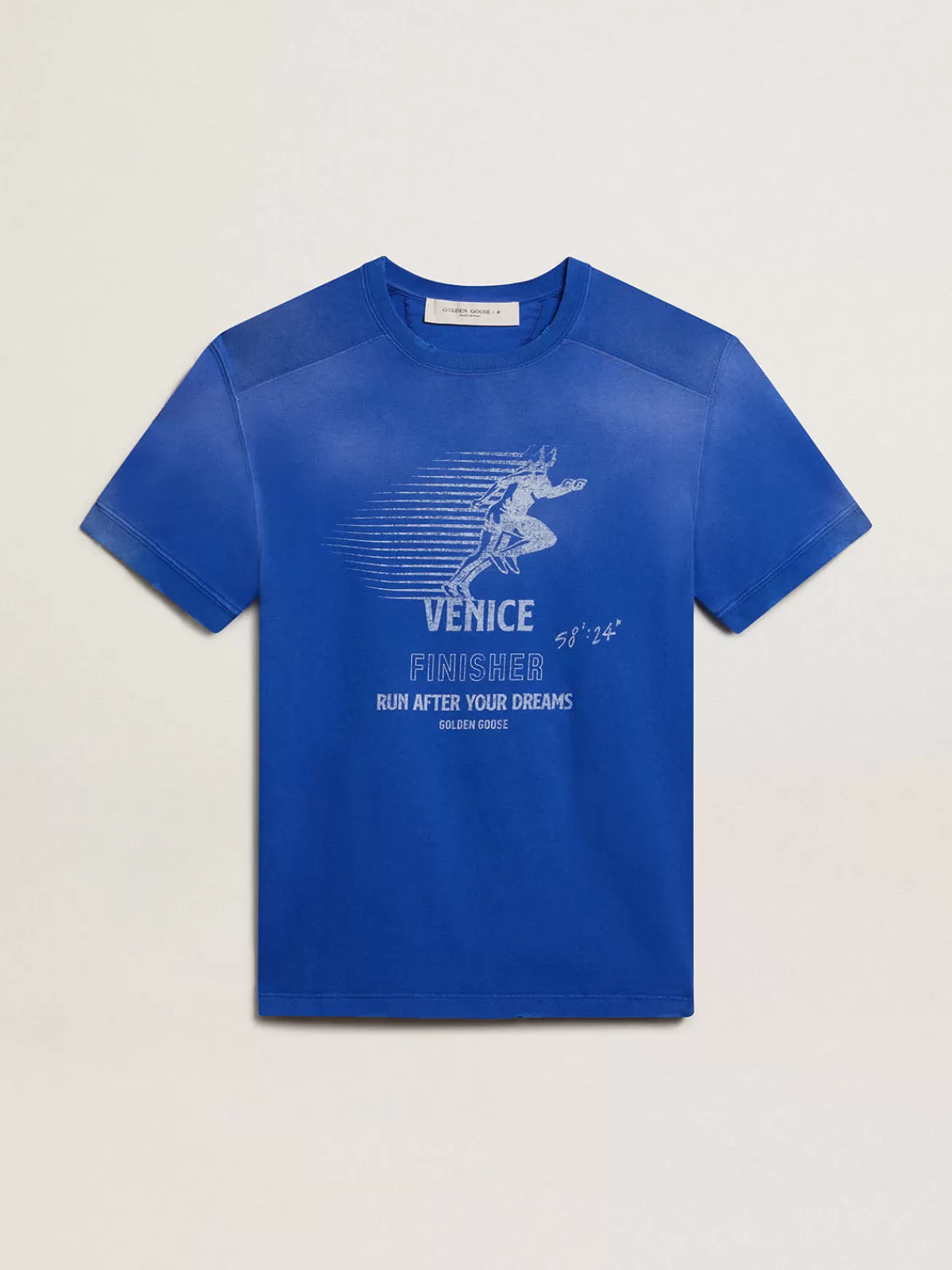 Golden Goose cotton T-shirt with Marathon poster on the front blue Sale