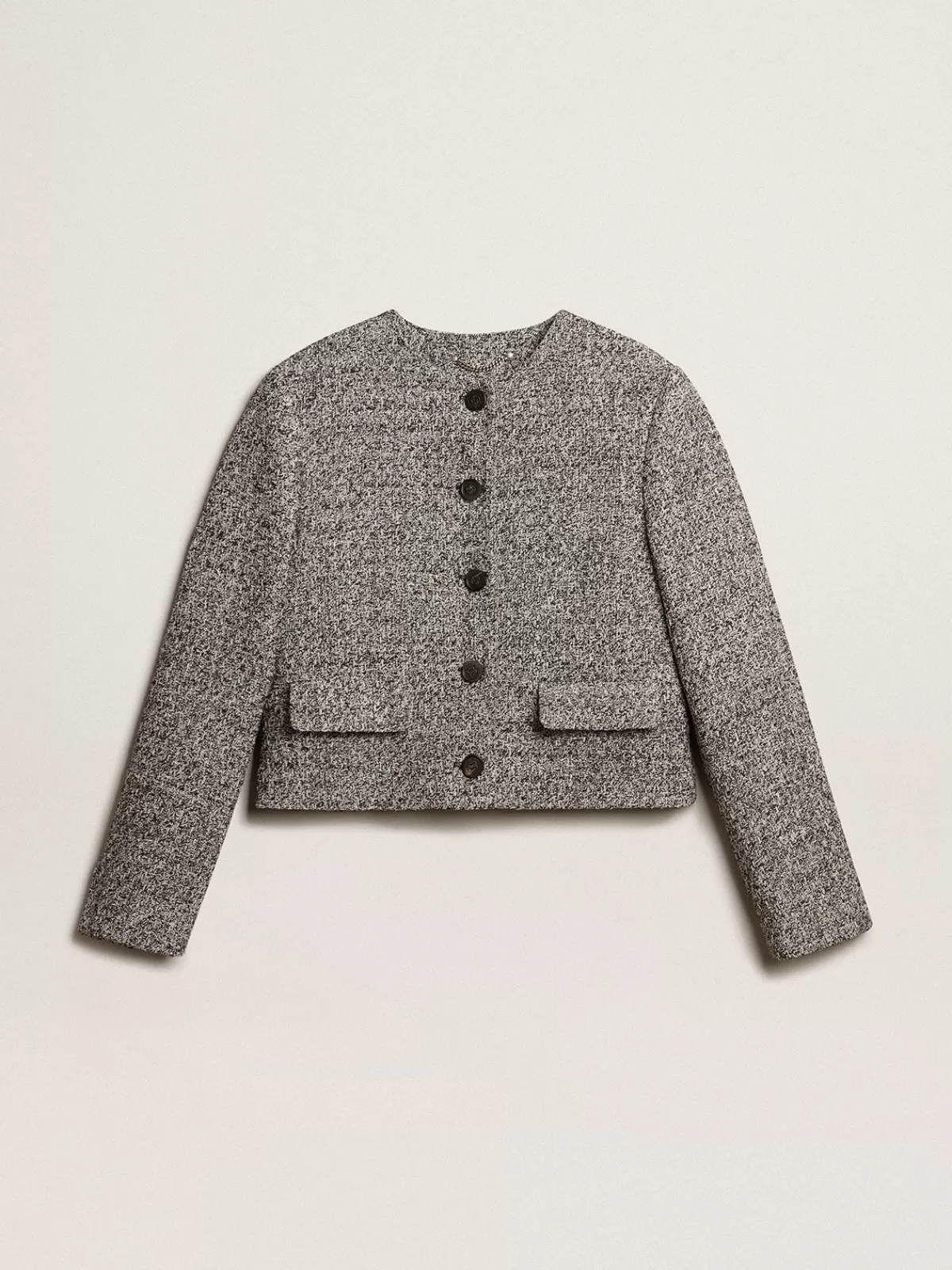 Golden Goose Boxy cropped jacket in gray bouclé fabric black Discount