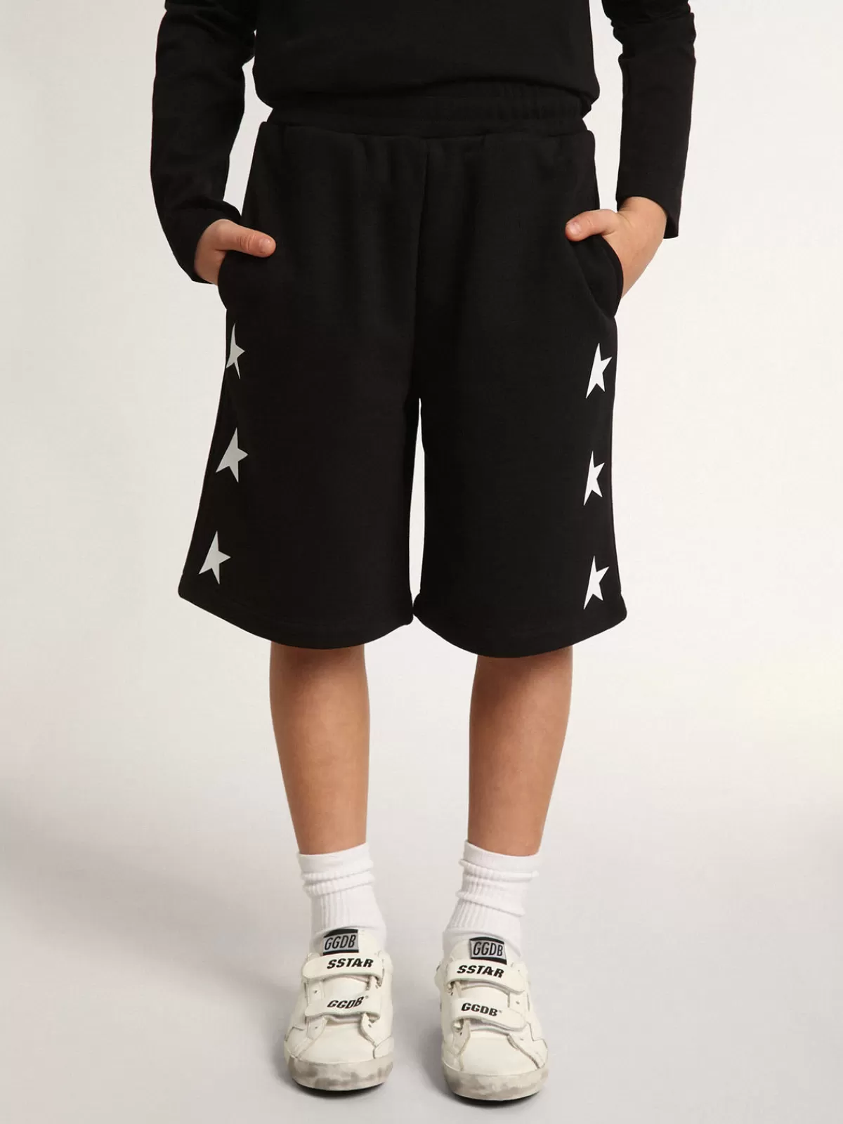 Golden Goose Boys’ Bermuda shorts with white stars black Flash Sale