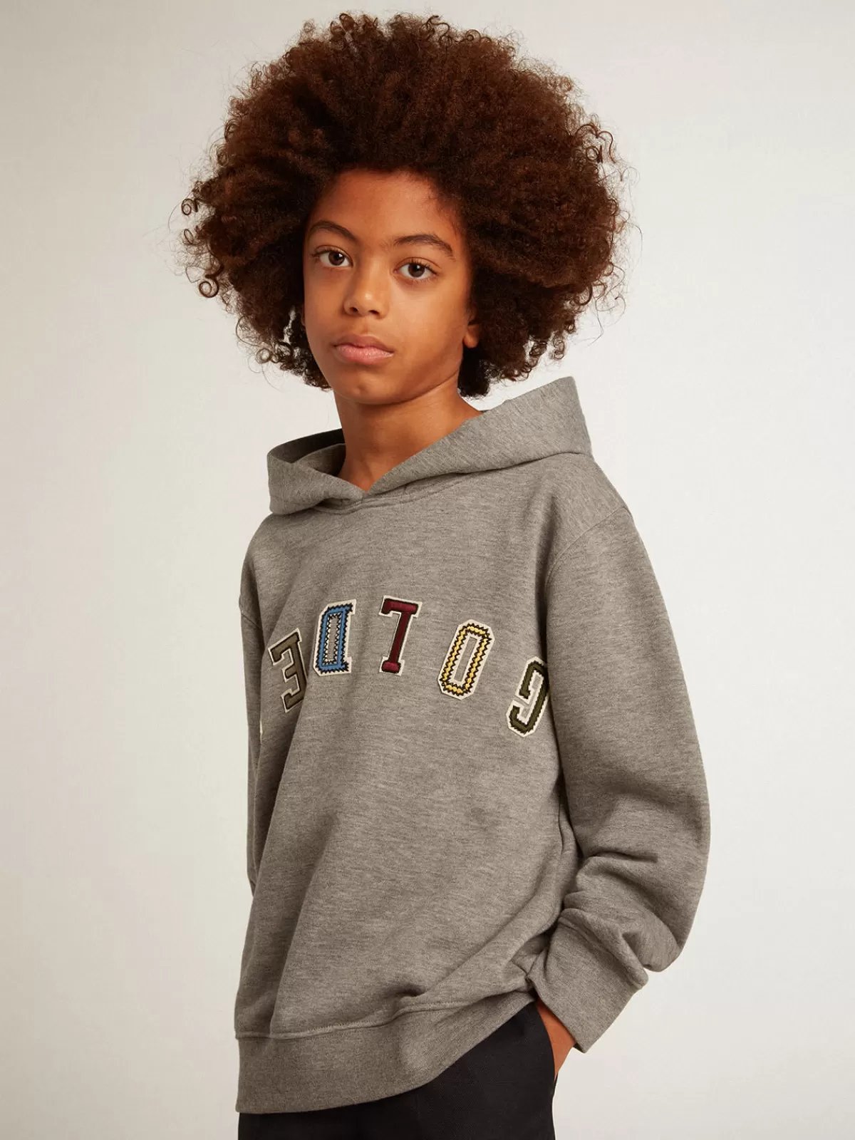 Golden Goose Boys’ gray cotton hooded sweatshirt graymelange Clearance