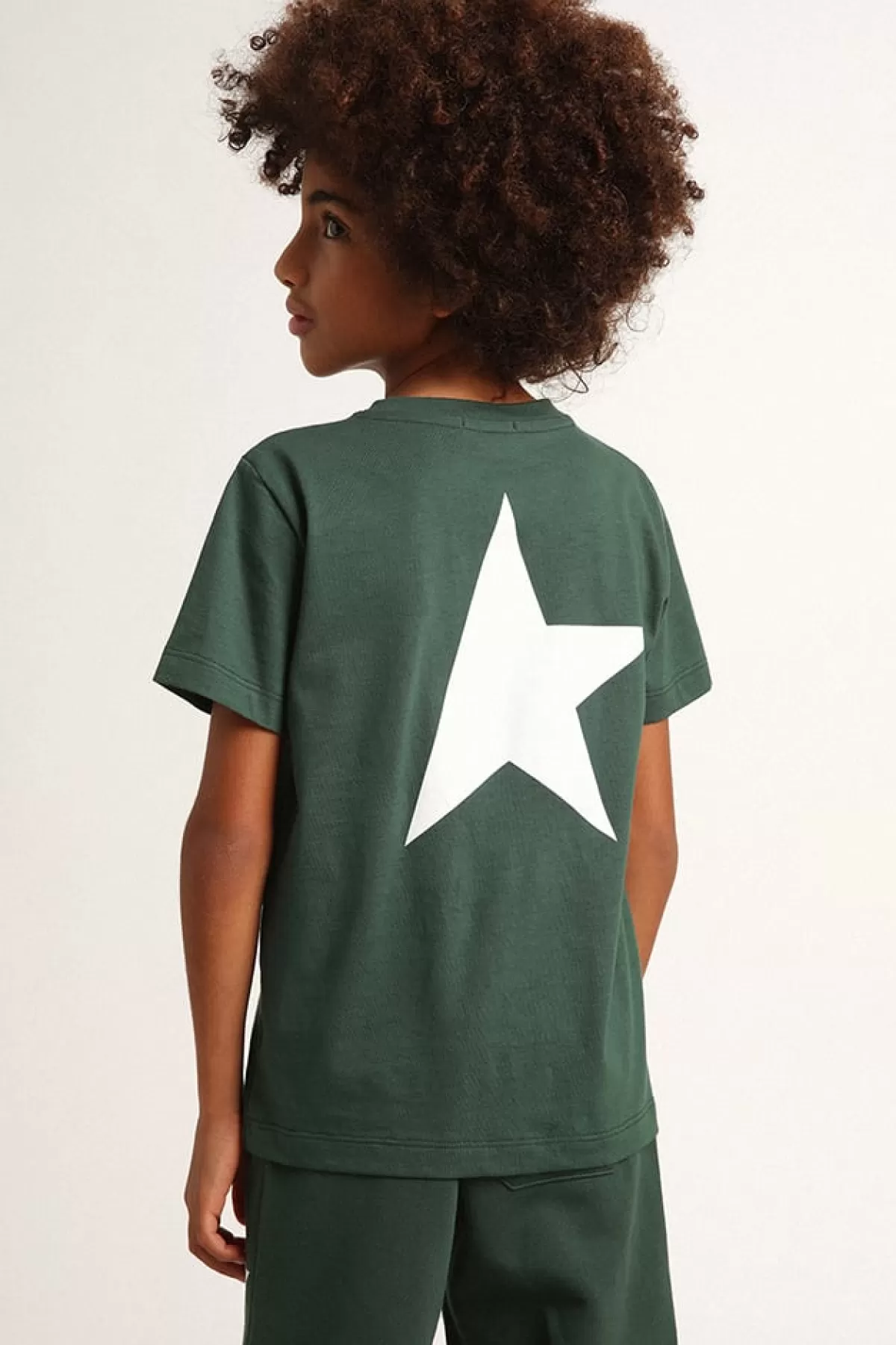 Golden Goose Boys’ T-shirt with contrasting white logo and star green Discount