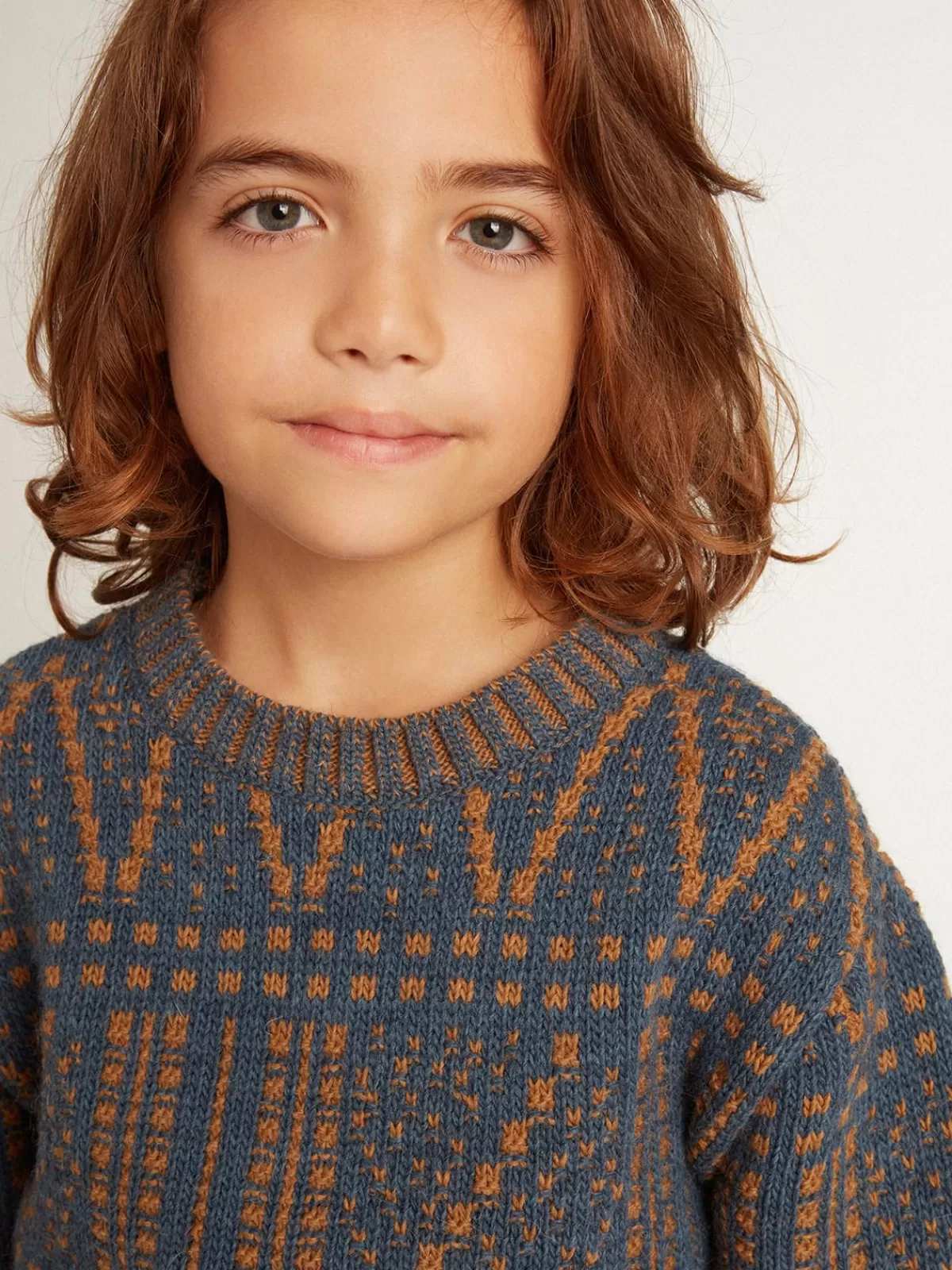 Golden Goose Boys’ round-neck sweater with blue Fair Isle motif blueandbark Fashion