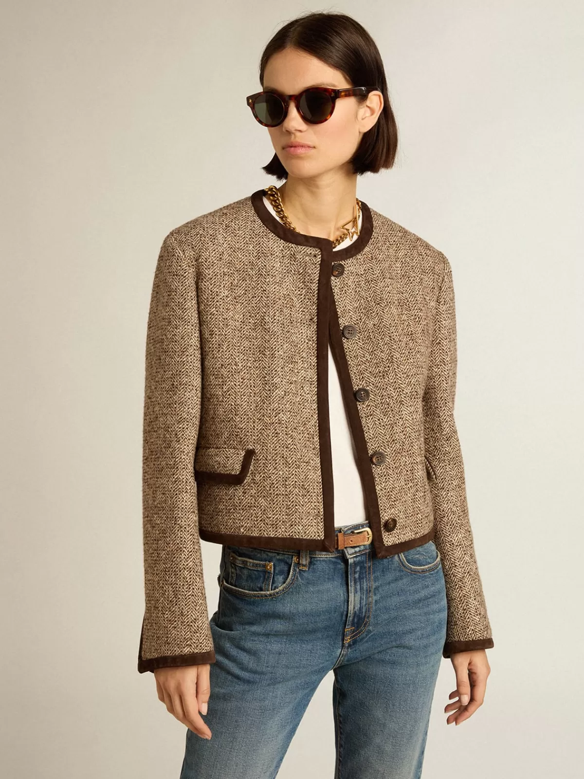 Golden Goose Brown cropped jacket with button fastening Online