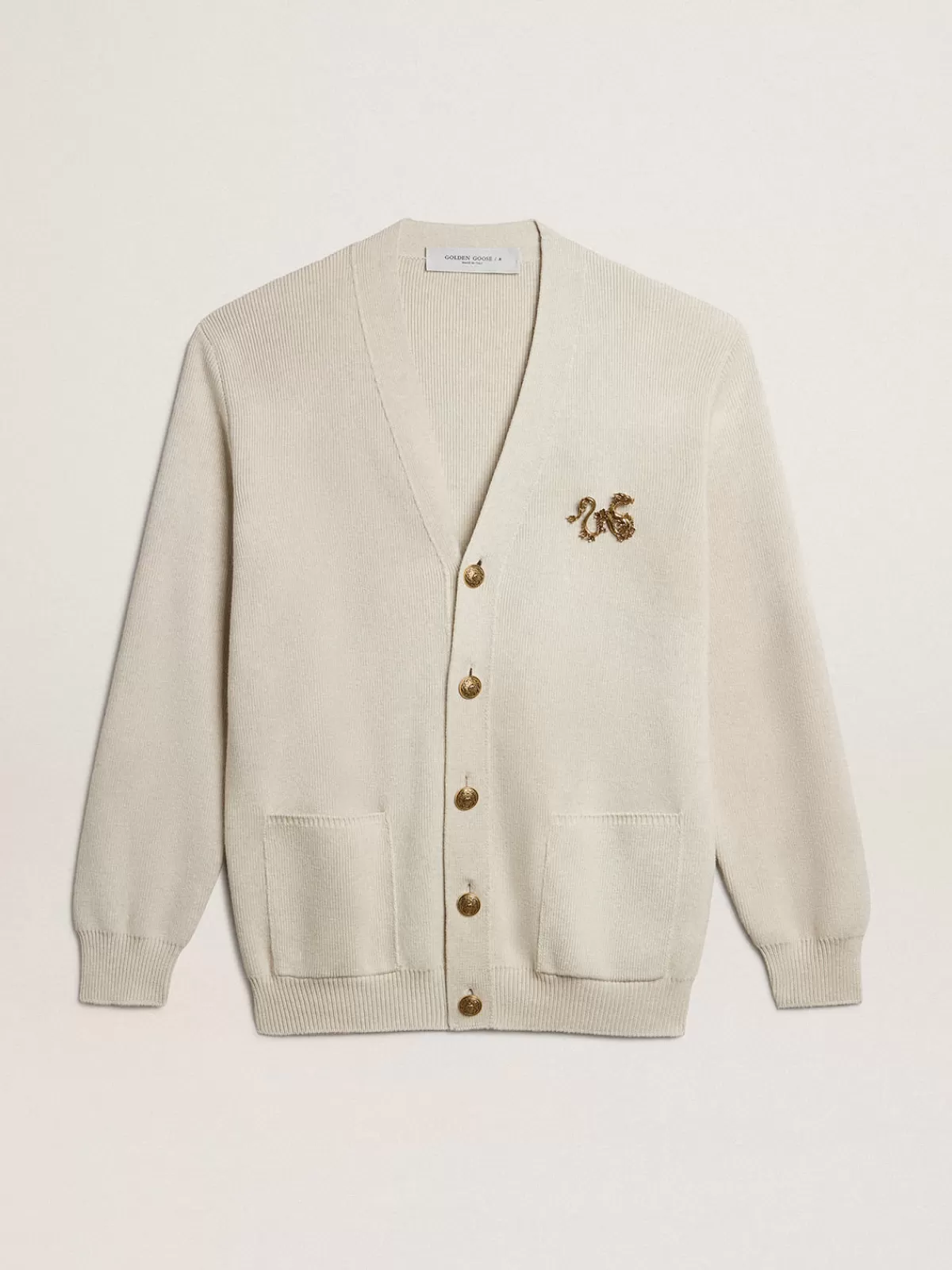 Golden Goose Cardigan in aged cotton with gold button fastening white Outlet