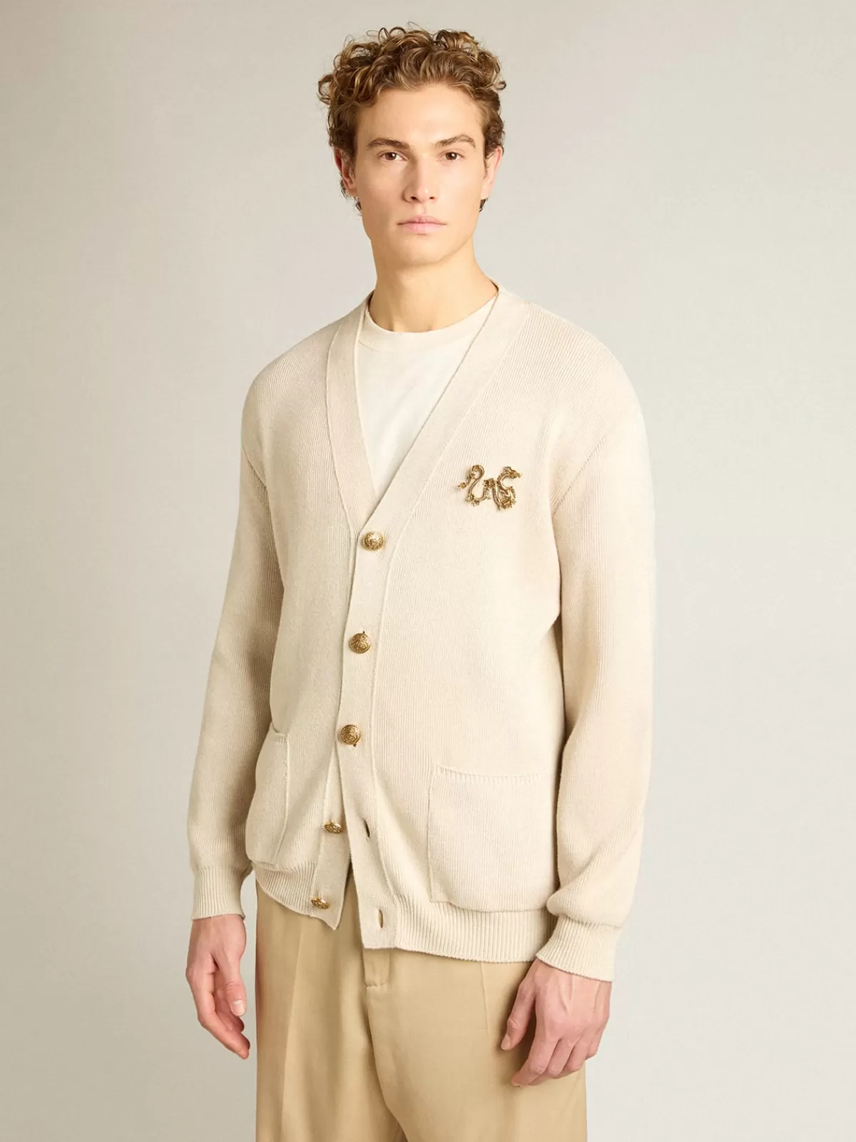 Golden Goose Cardigan in aged cotton with gold button fastening white Outlet