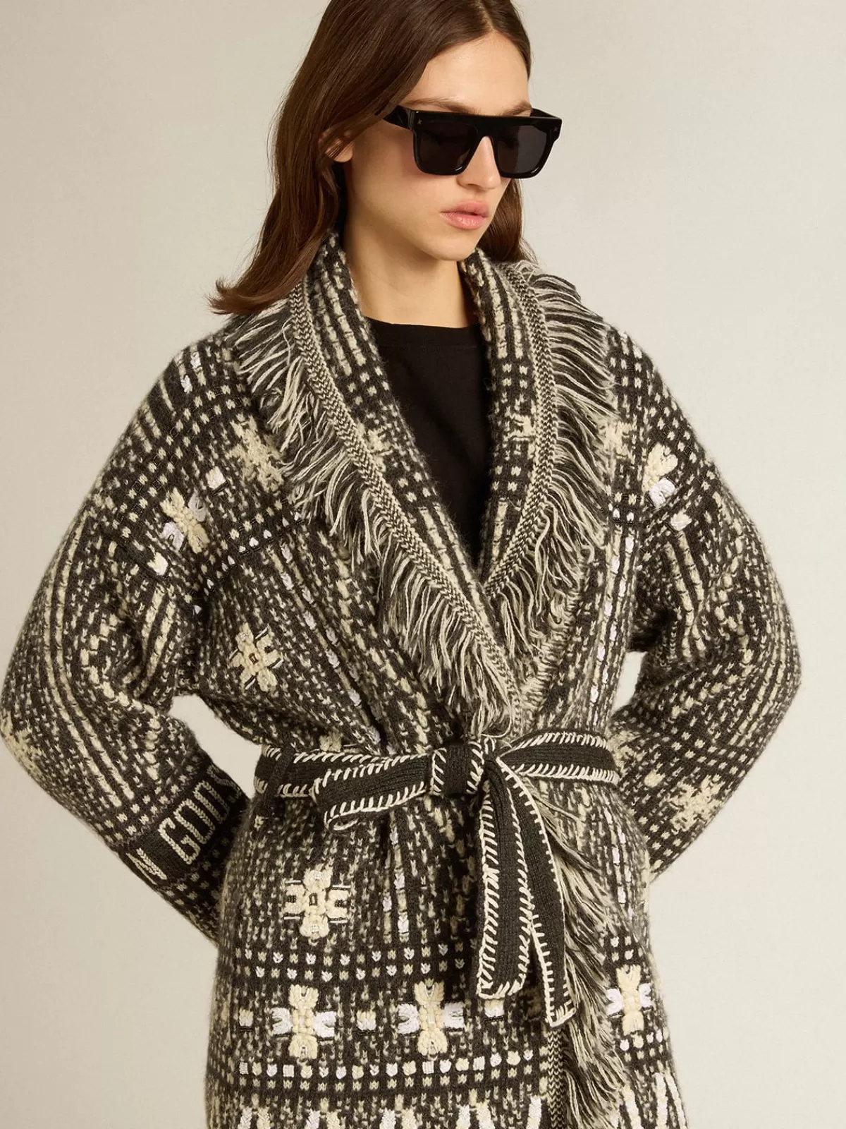 Golden Goose Cardigan with belt and dark gray Fair Isle pattern Hot