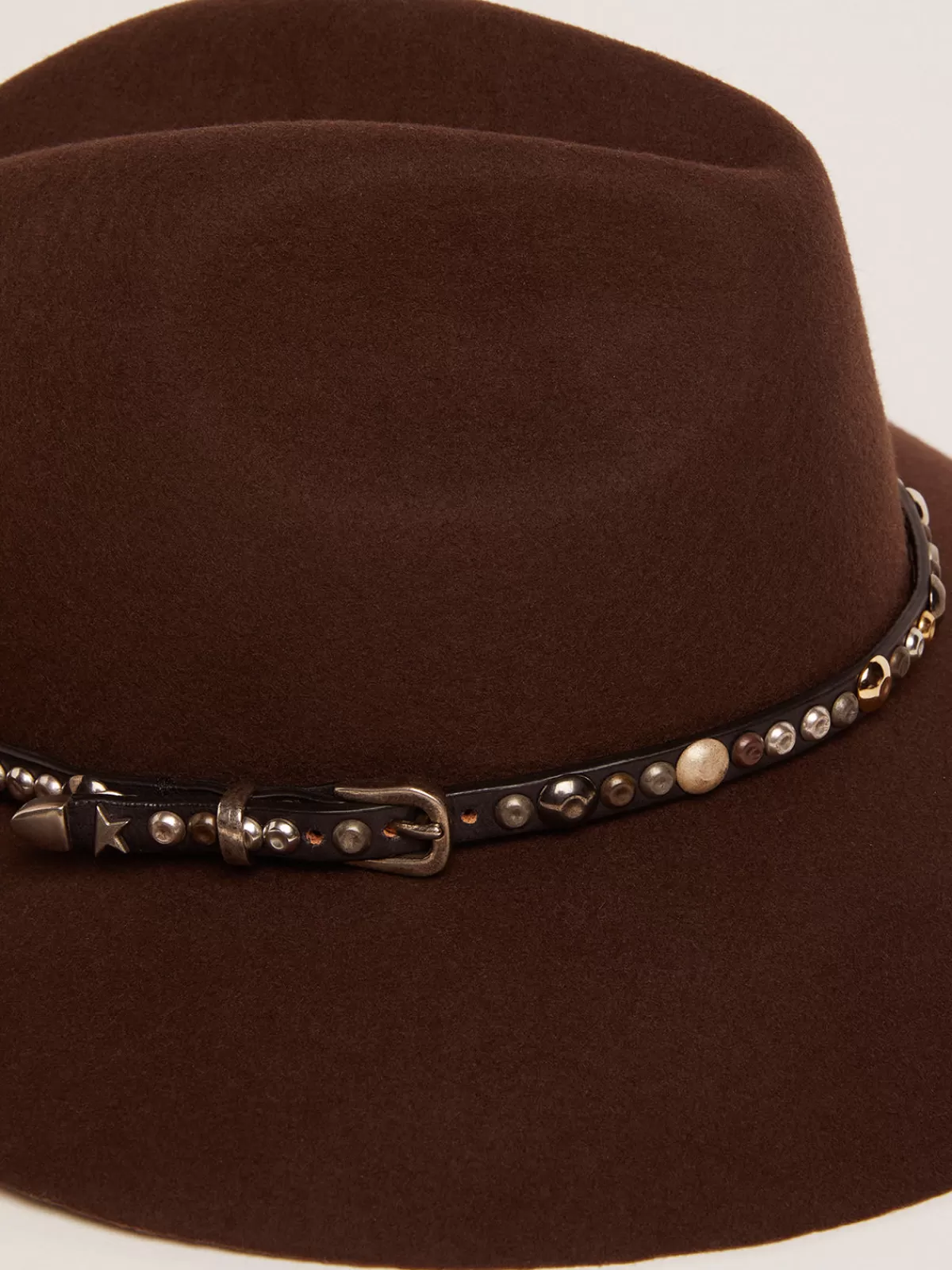 Golden Goose Coffee-brown hat with studded leather strap coffeebrown Store