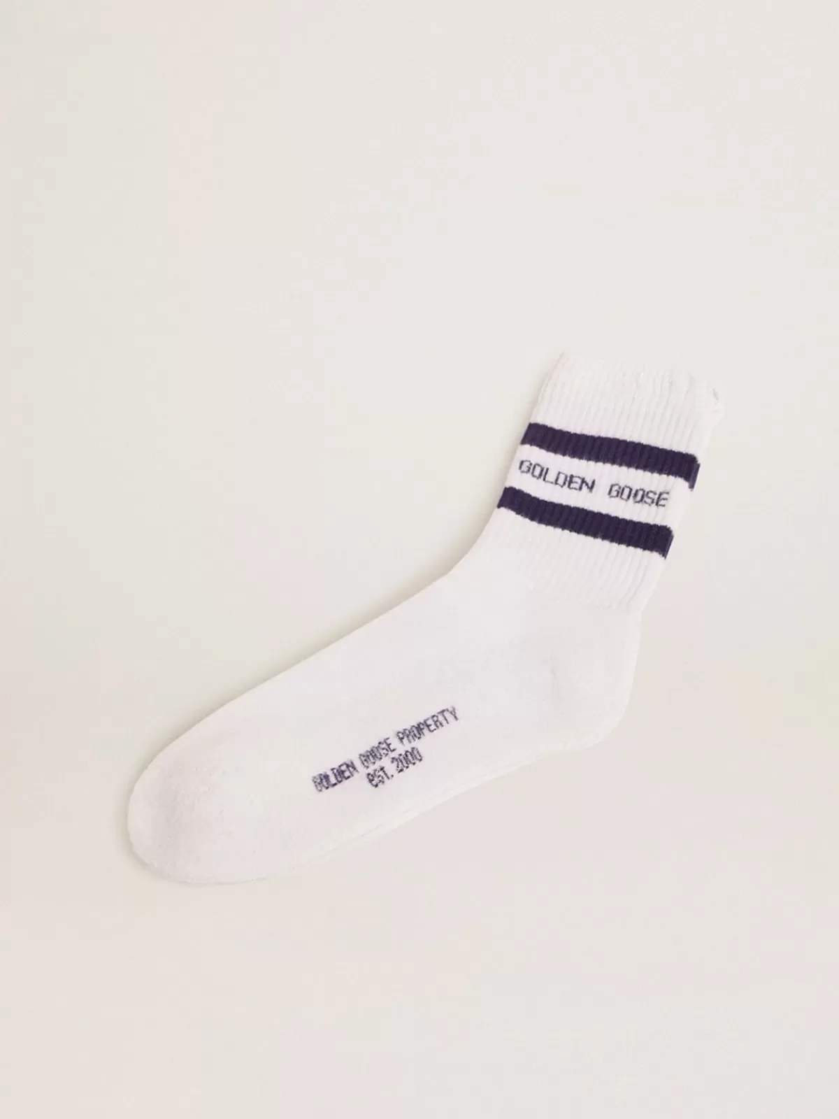 Golden Goose Cotton socks with distressed finishes, blue stripes and logo Flash Sale