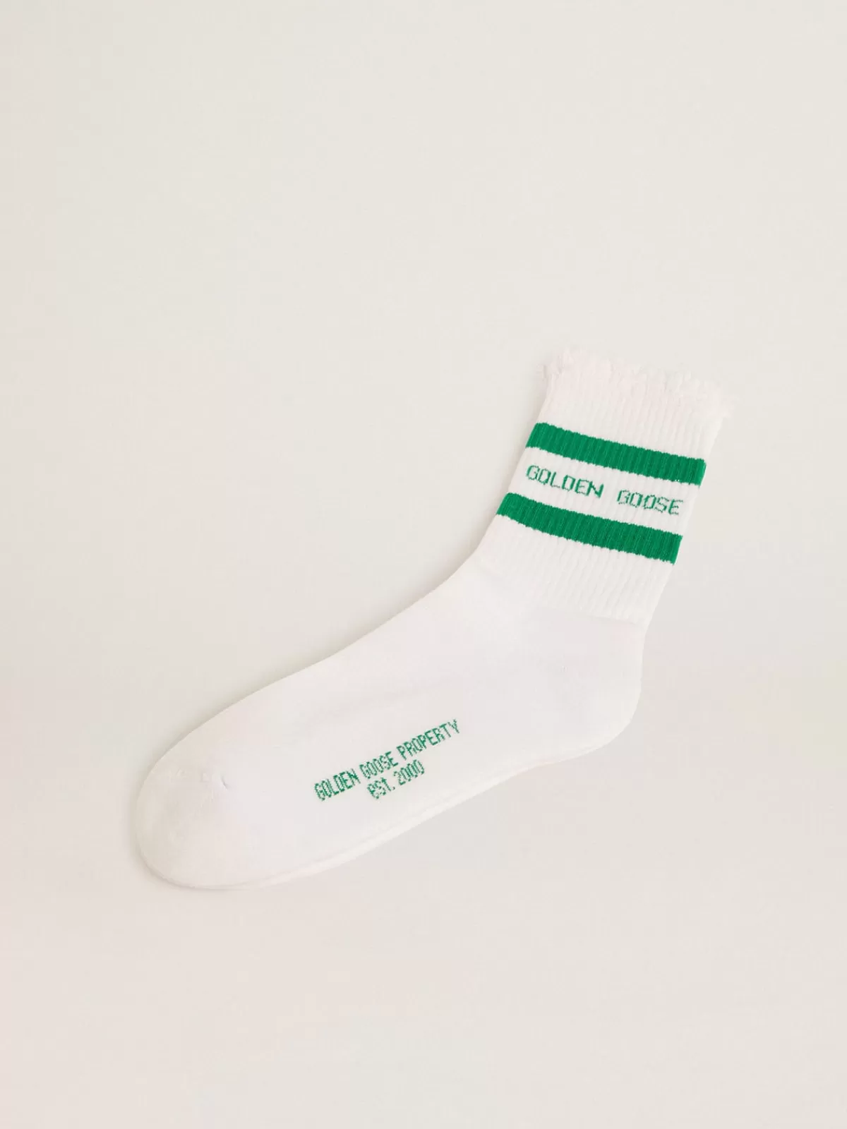 Golden Goose Cotton socks with distressed finishes, green stripes and logo Best Sale