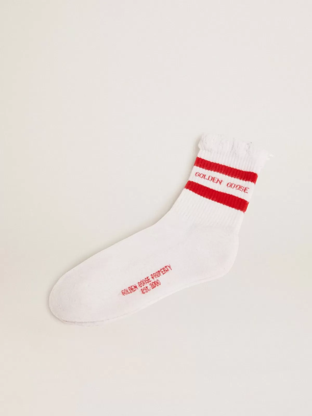 Golden Goose Cotton socks with distressed finishes, red stripes and logo Store