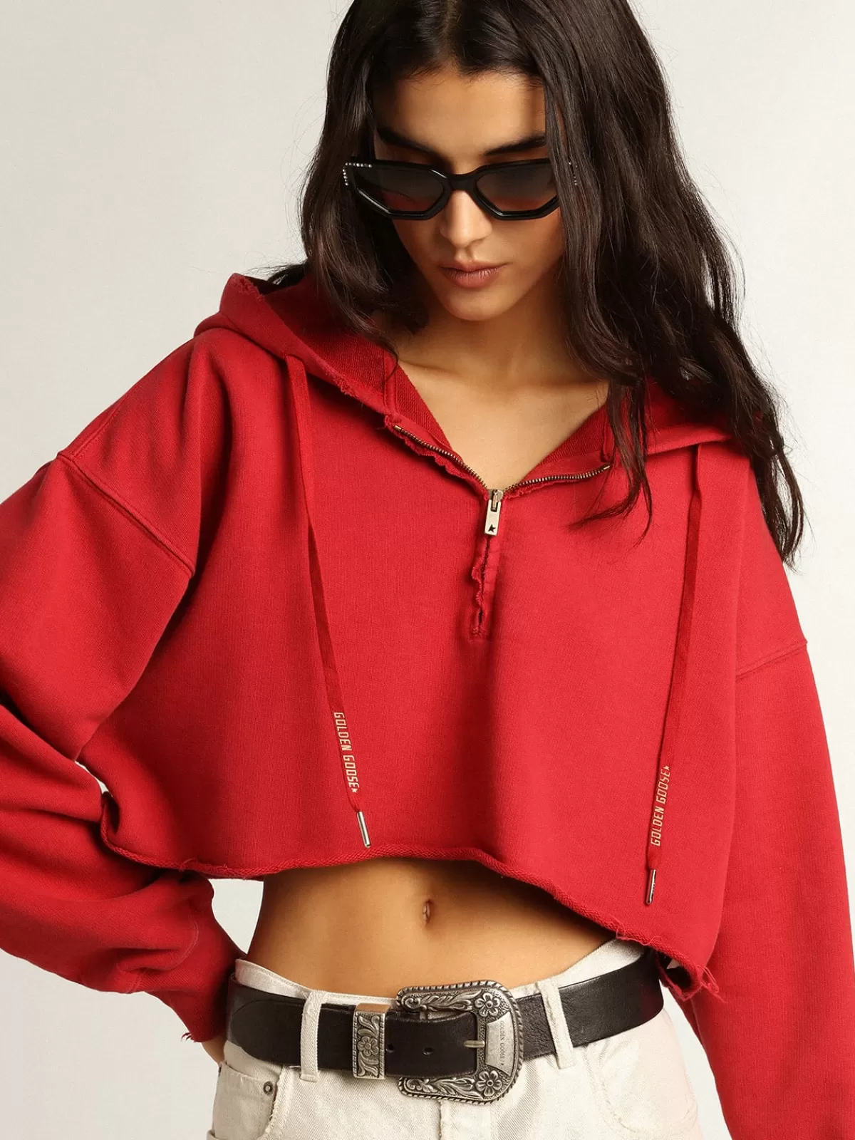 Golden Goose Cropped hooded sweatshirt in red fadedred Fashion