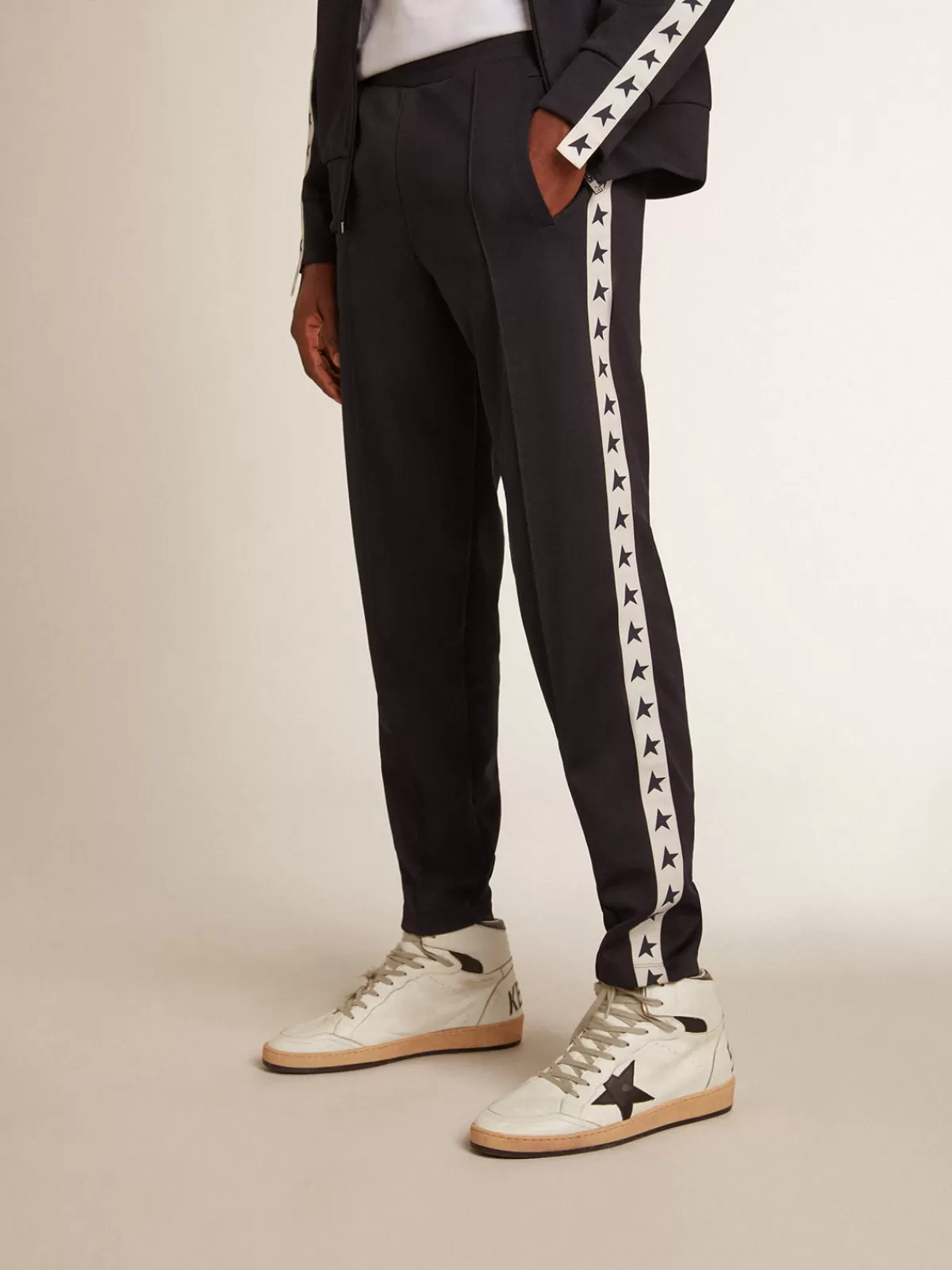 Golden Goose Dark blue joggers with contrasting strip and stars darkblue Shop