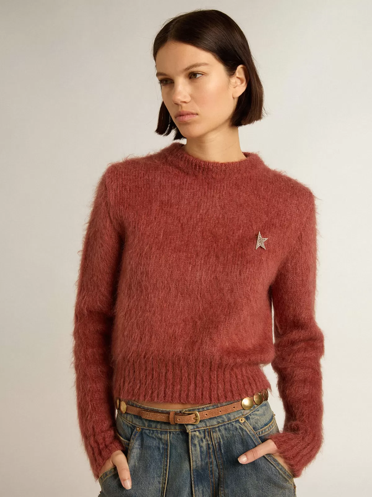 Golden Goose Dark lilac mohair cropped sweater Cheap