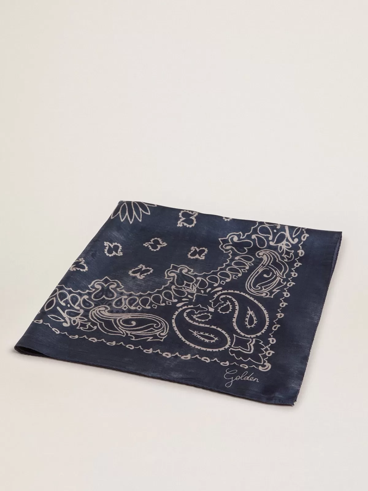 Golden Goose Denim-blue Golden Collection scarf with paisley pattern denimblue Store