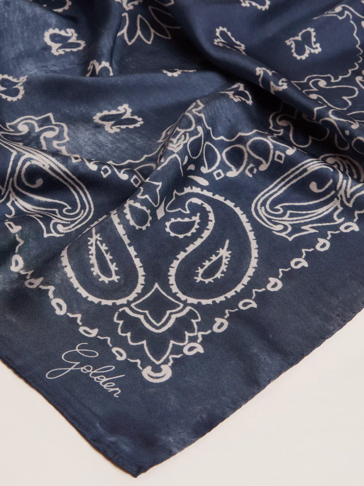 Golden Goose Denim-blue Golden Collection scarf with paisley pattern denimblue Store