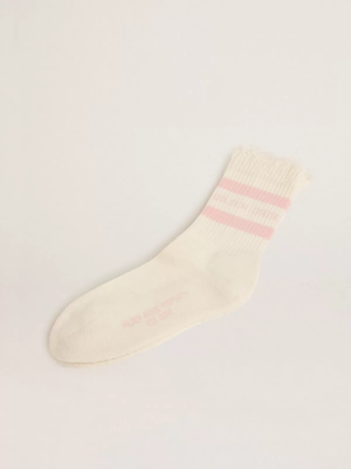 Golden Goose Distressed-finish white socks with baby-pink logo and stripes papyruswhite New