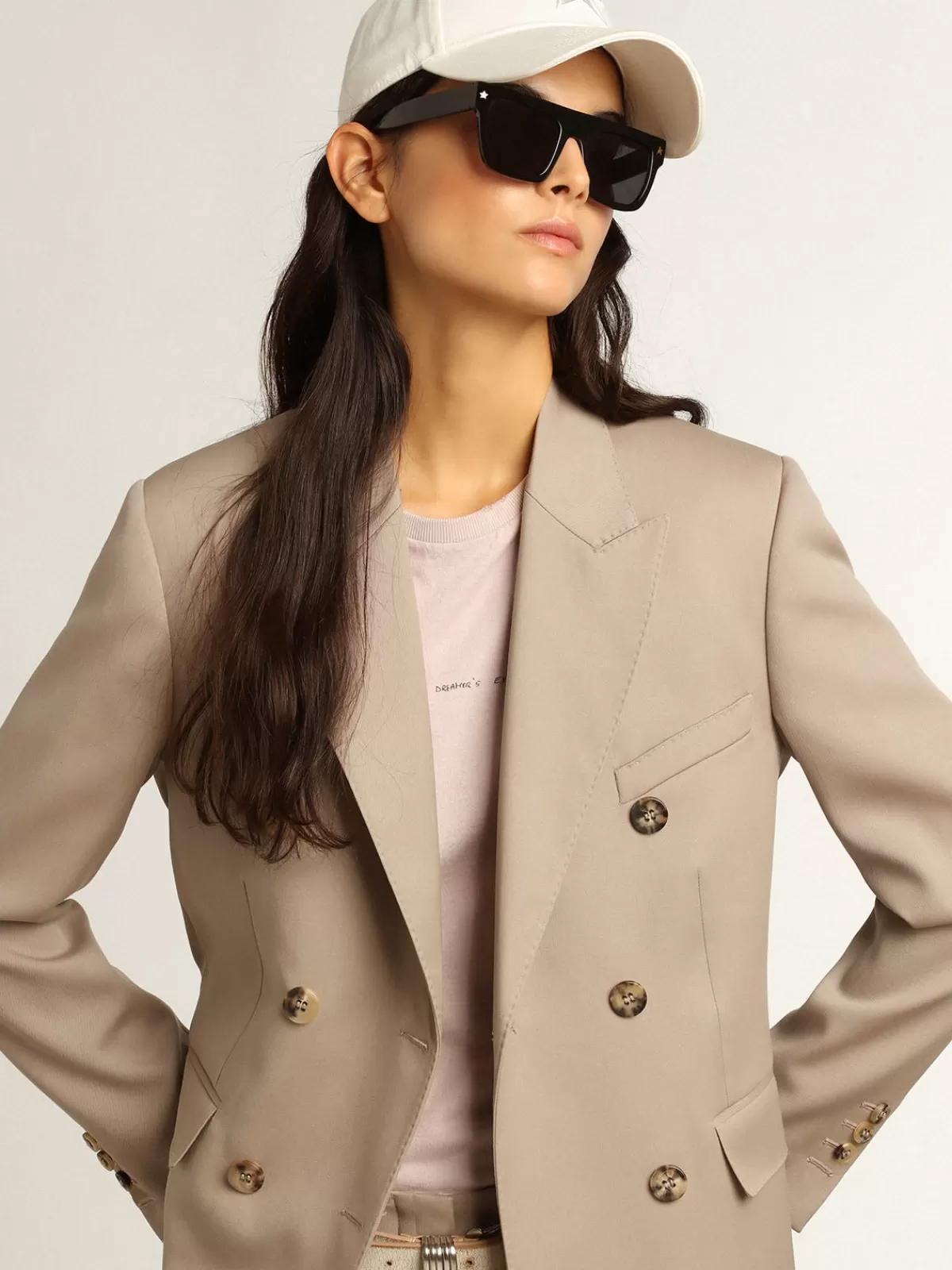 Golden Goose Double-breasted blazer in light beige wool gabardine lightbeige Clearance