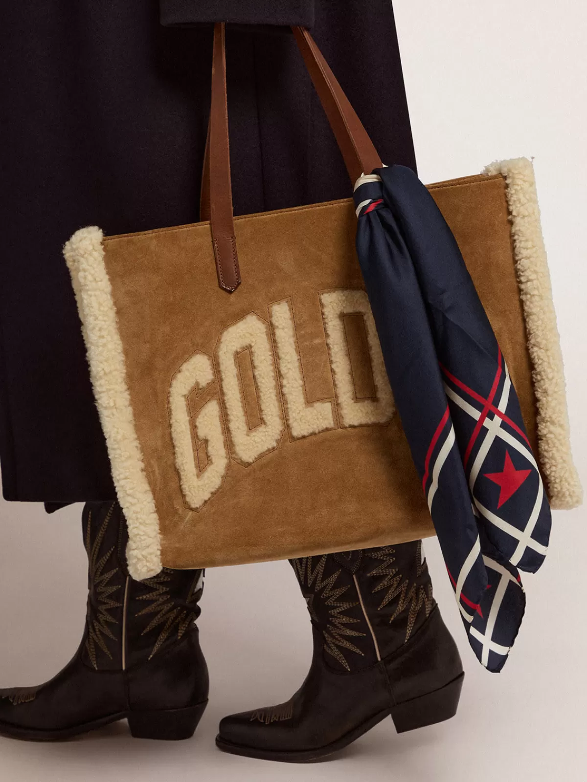 Golden Goose East-West California Bag in suede leather with shearling Discount