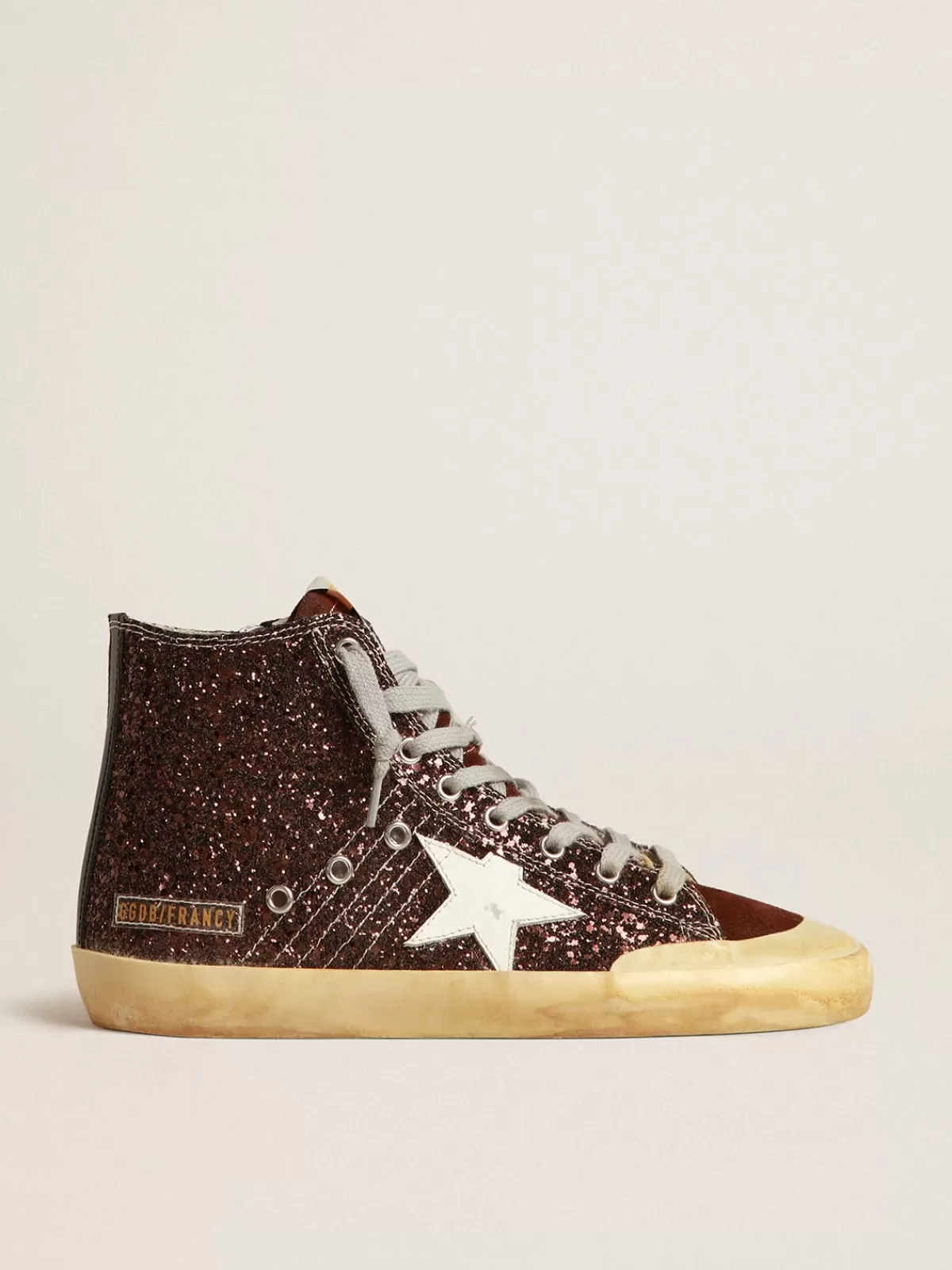 Golden Goose Francy Penstar in brown glitter with white leather star Clearance