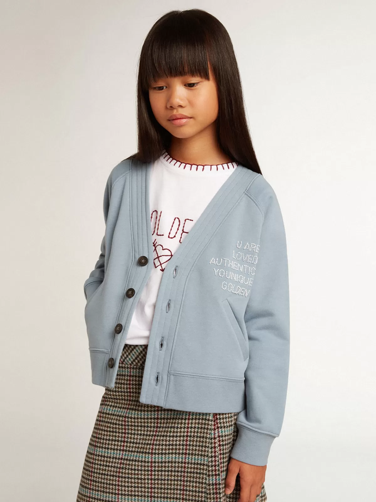 Golden Goose Girls’ light blue cotton cardigan with beaded lettering lightblue Cheap