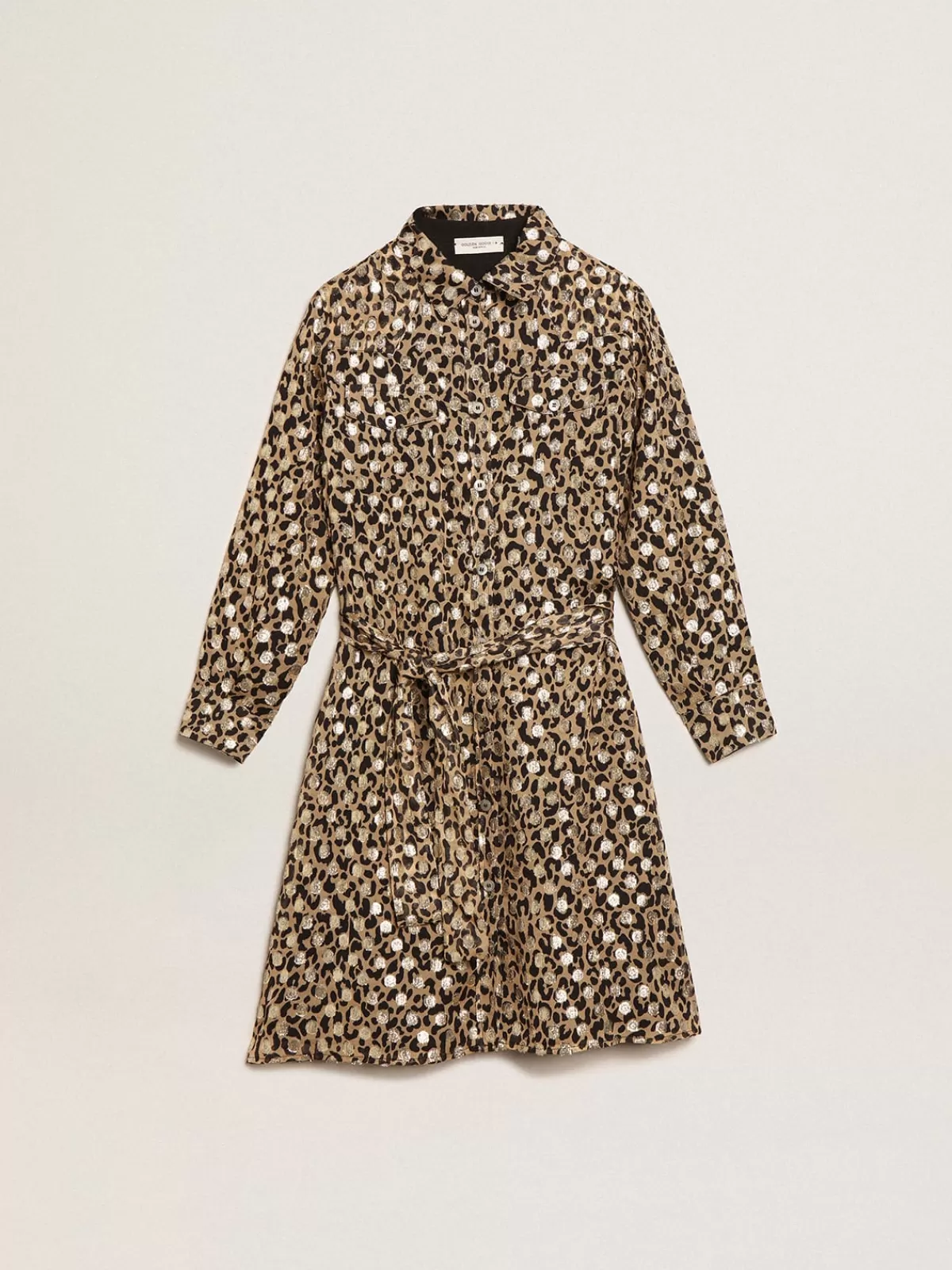 Golden Goose Girls’ shirt dress with animal print and gold plumetis animaltonesandgold Flash Sale