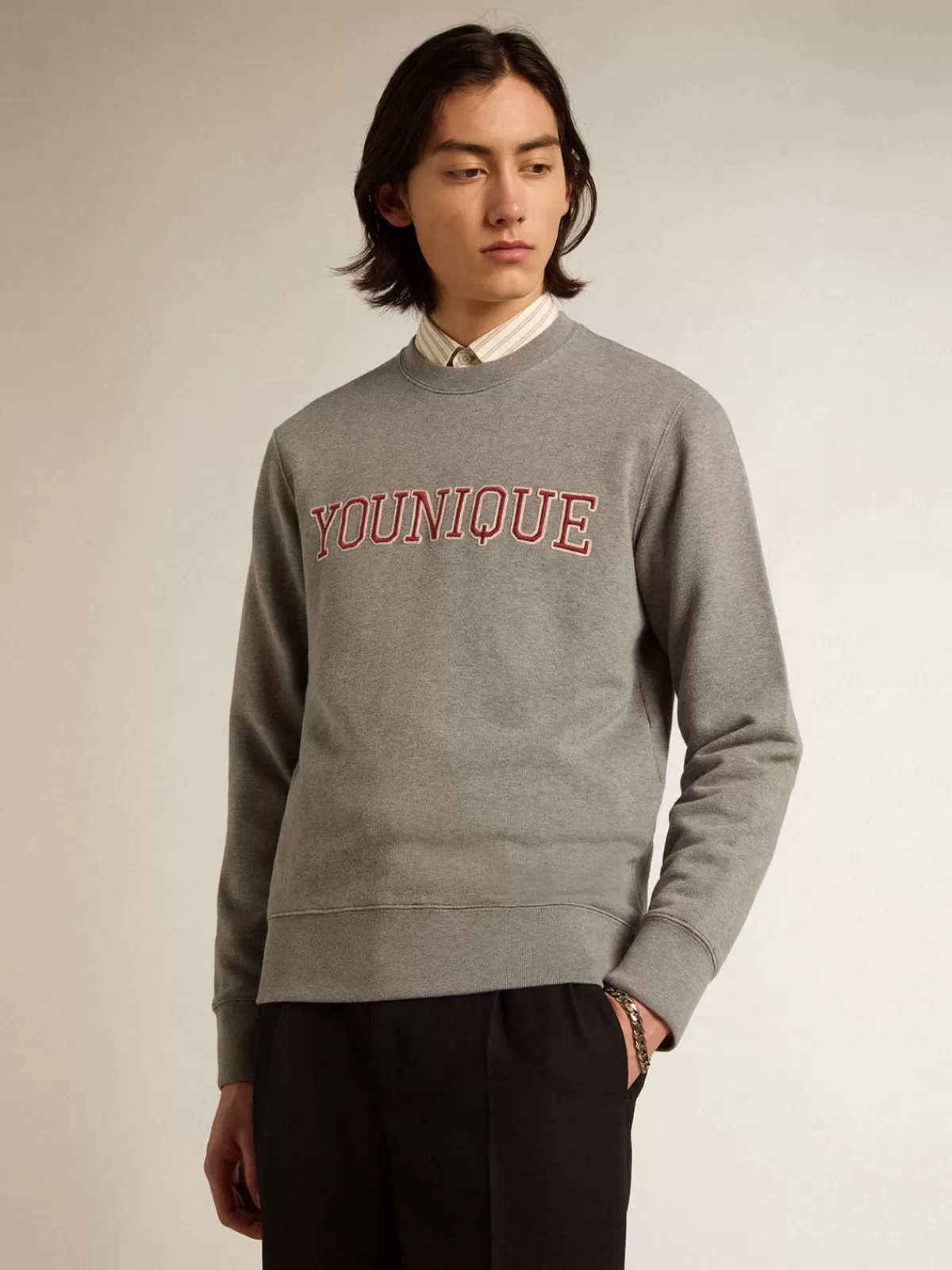 Golden Goose Gray melange cotton sweatshirt with embroidered lettering graymelange Best