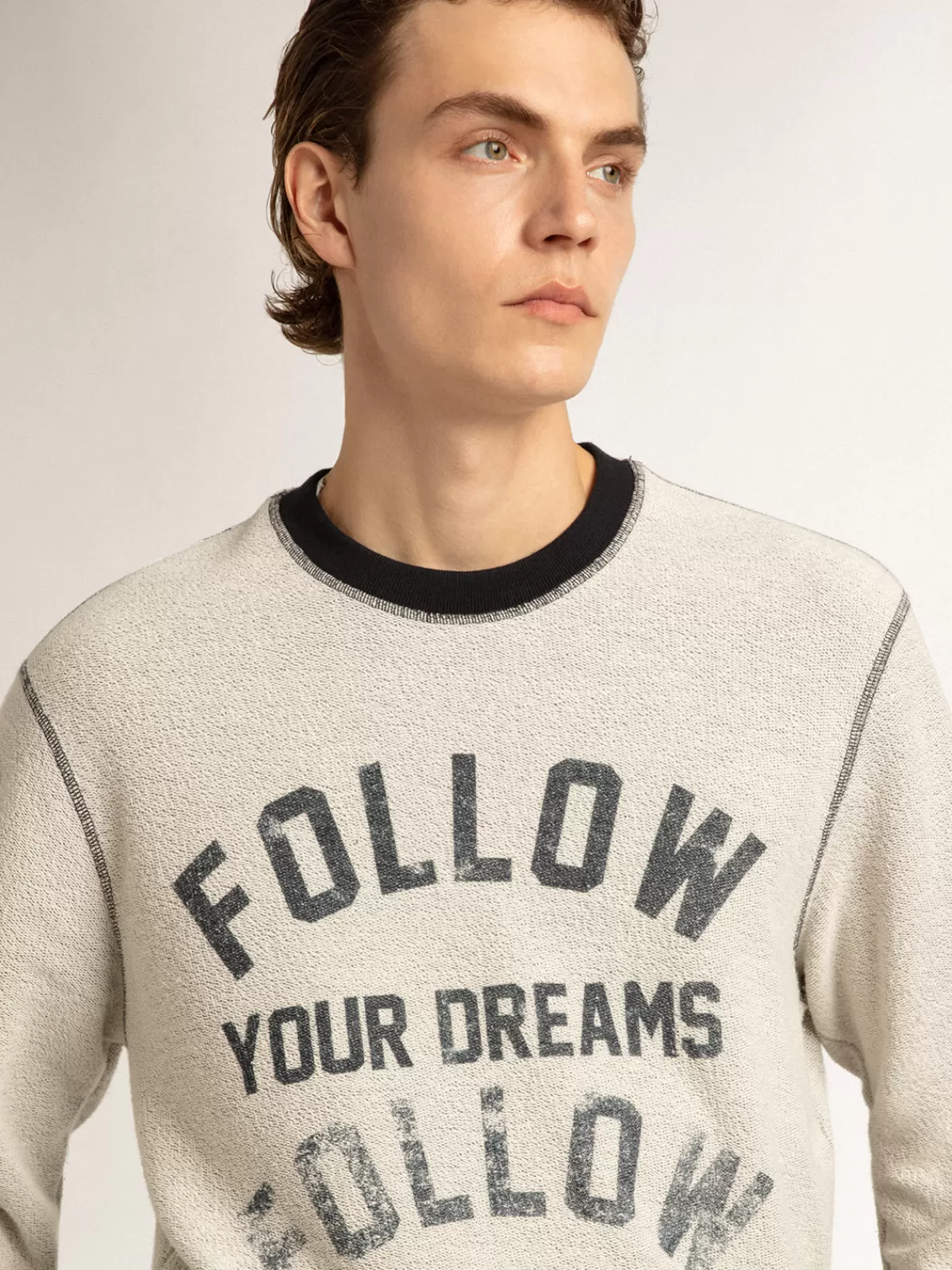 Golden Goose Gray round-neck sweatshirt with lettering blackandwhite Sale