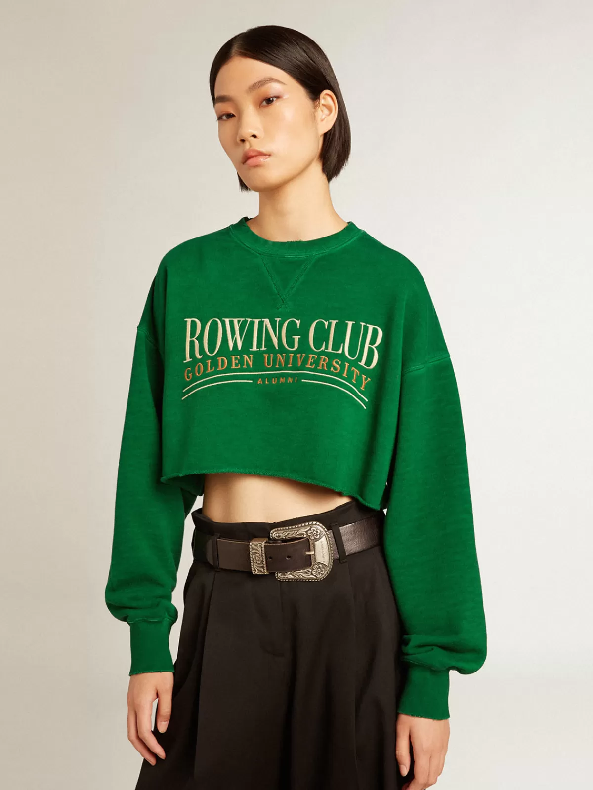 Golden Goose cropped round-neck cotton sweatshirt green Fashion