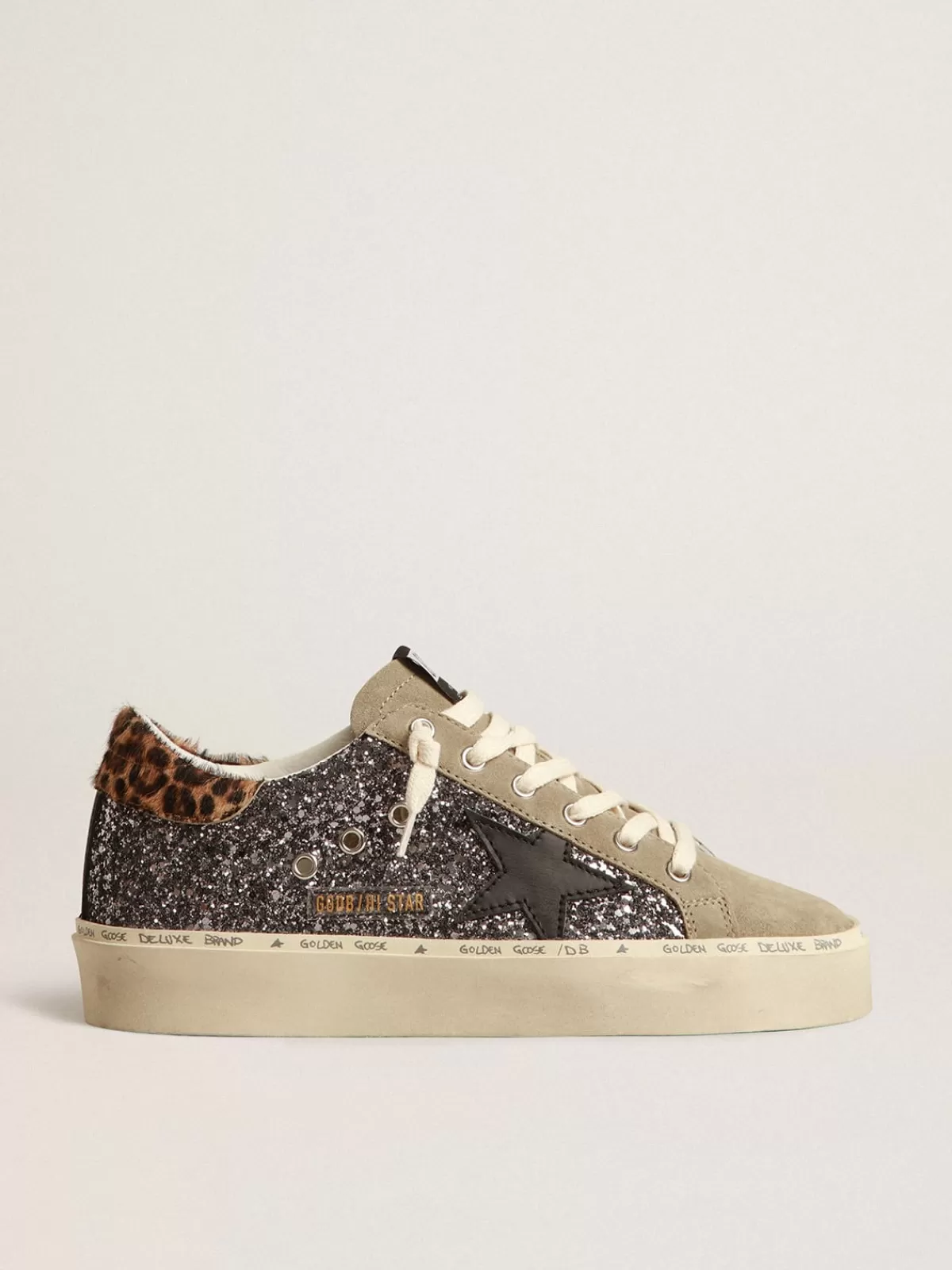 Golden Goose Hi Star in dark gray glitter with a black leather star Clearance