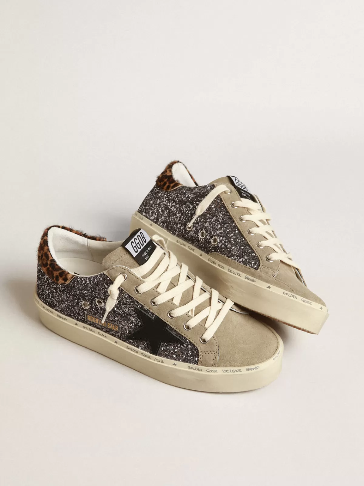 Golden Goose Hi Star in dark gray glitter with a black leather star Clearance