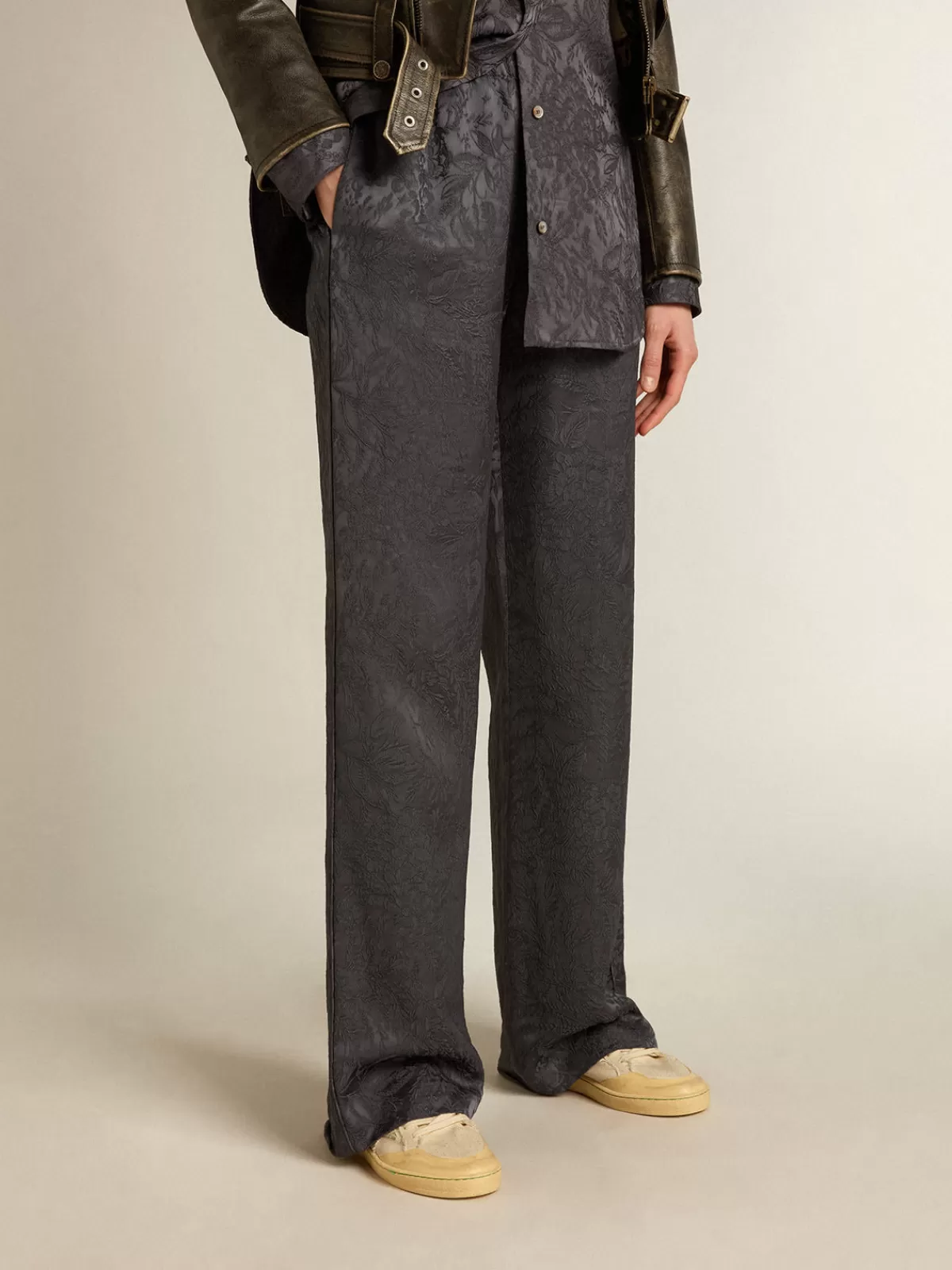 Golden Goose Jacquard pants with all-over toile de jouy pattern shadowblue Cheap